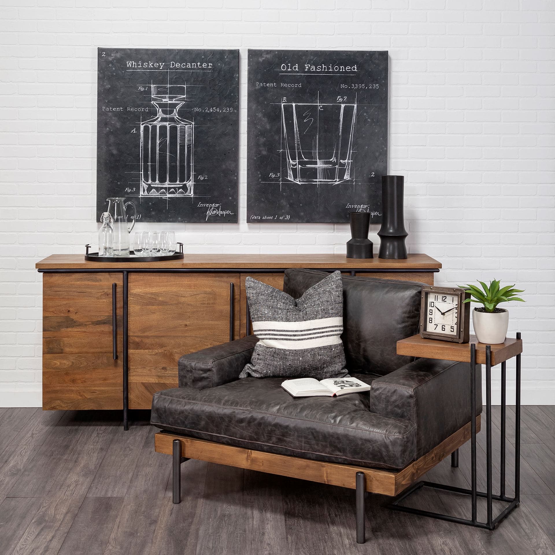Barware Blueprint VII by Mercana Studio a Hand Embellished Textured Canvas — in a styled room