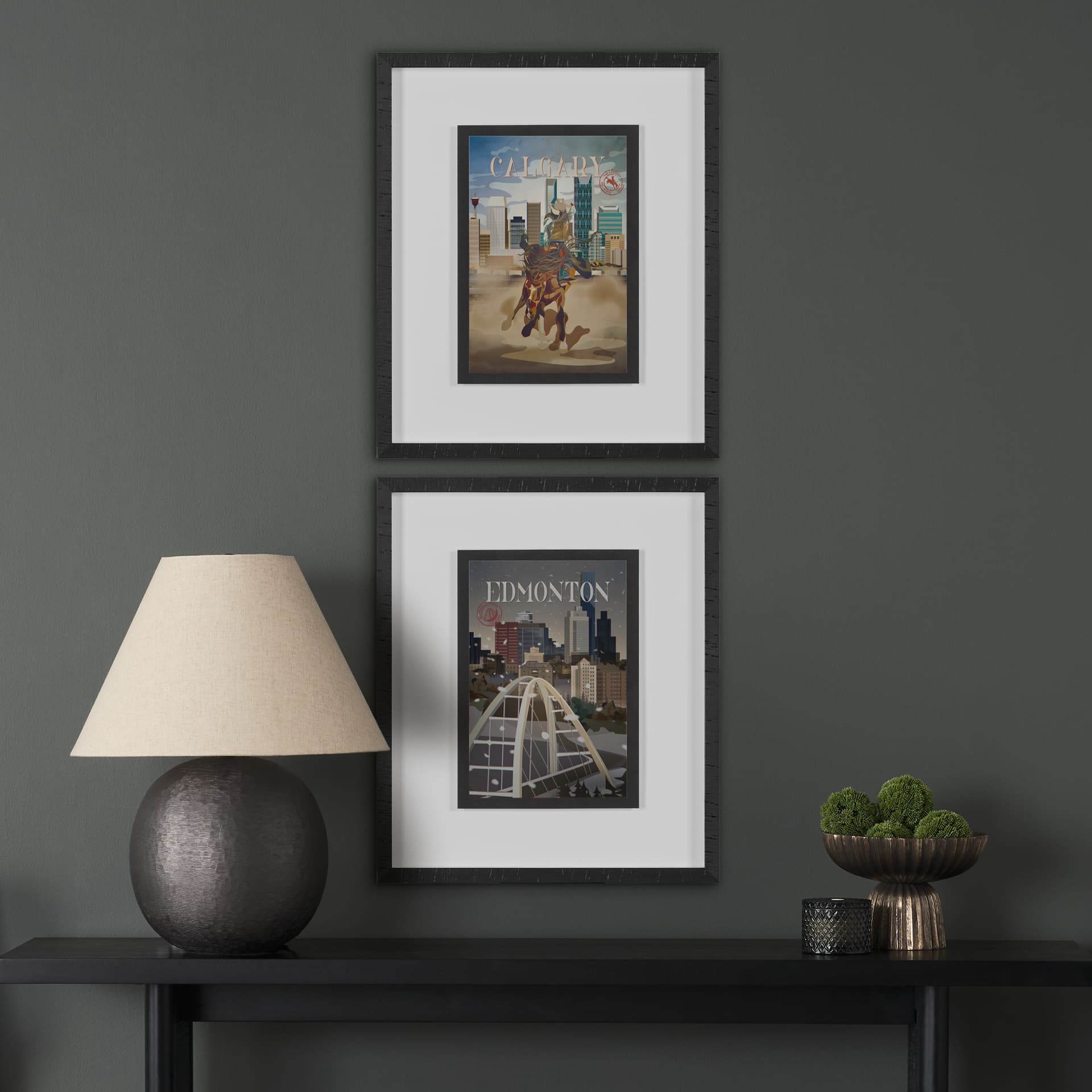 Edmonton Go Canada (M) by Mercana Studio a Framed Art Print Matted under Glass — in a styled room