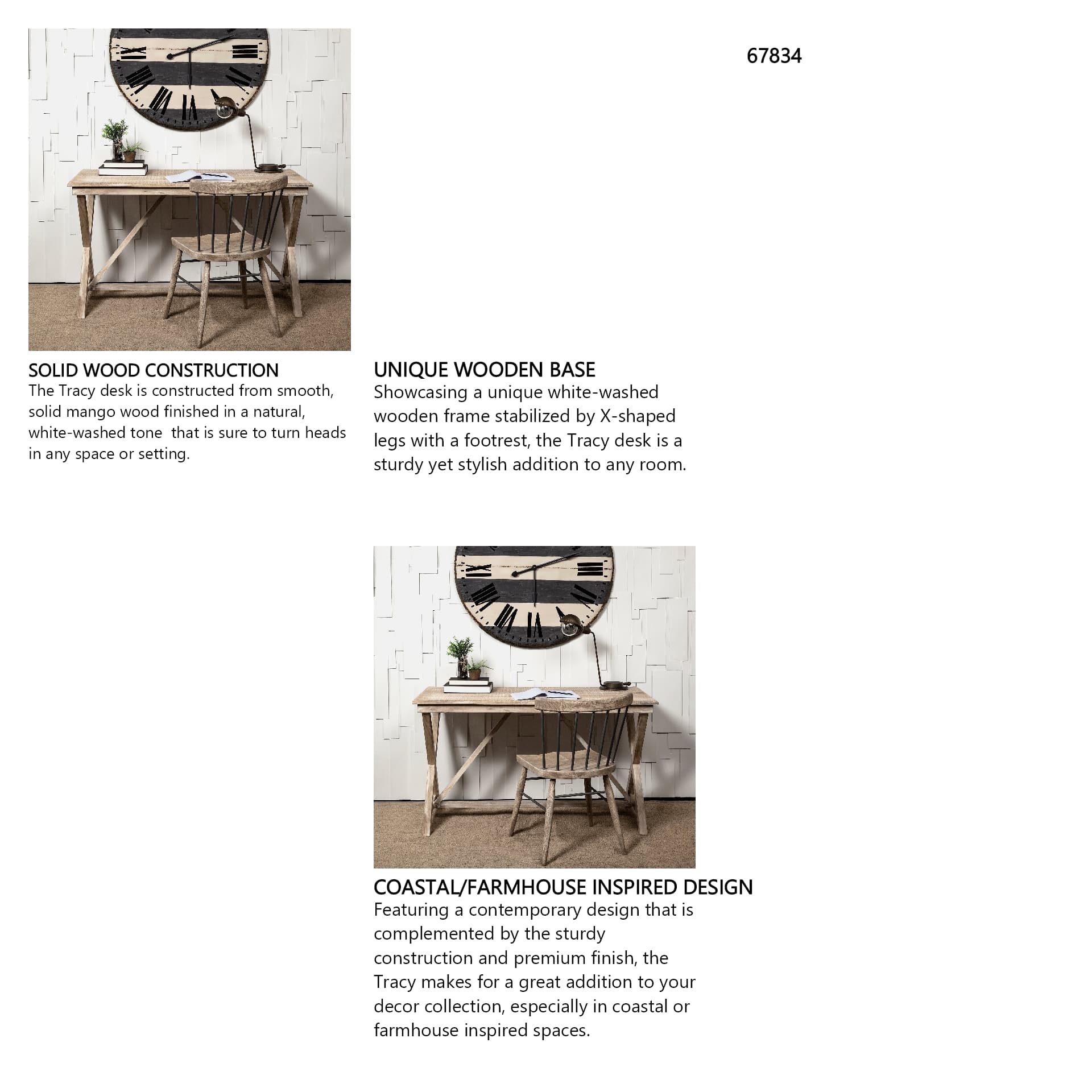 Tracy 54L x 28W Natural X Frame Wood Office Desk — in a styled room