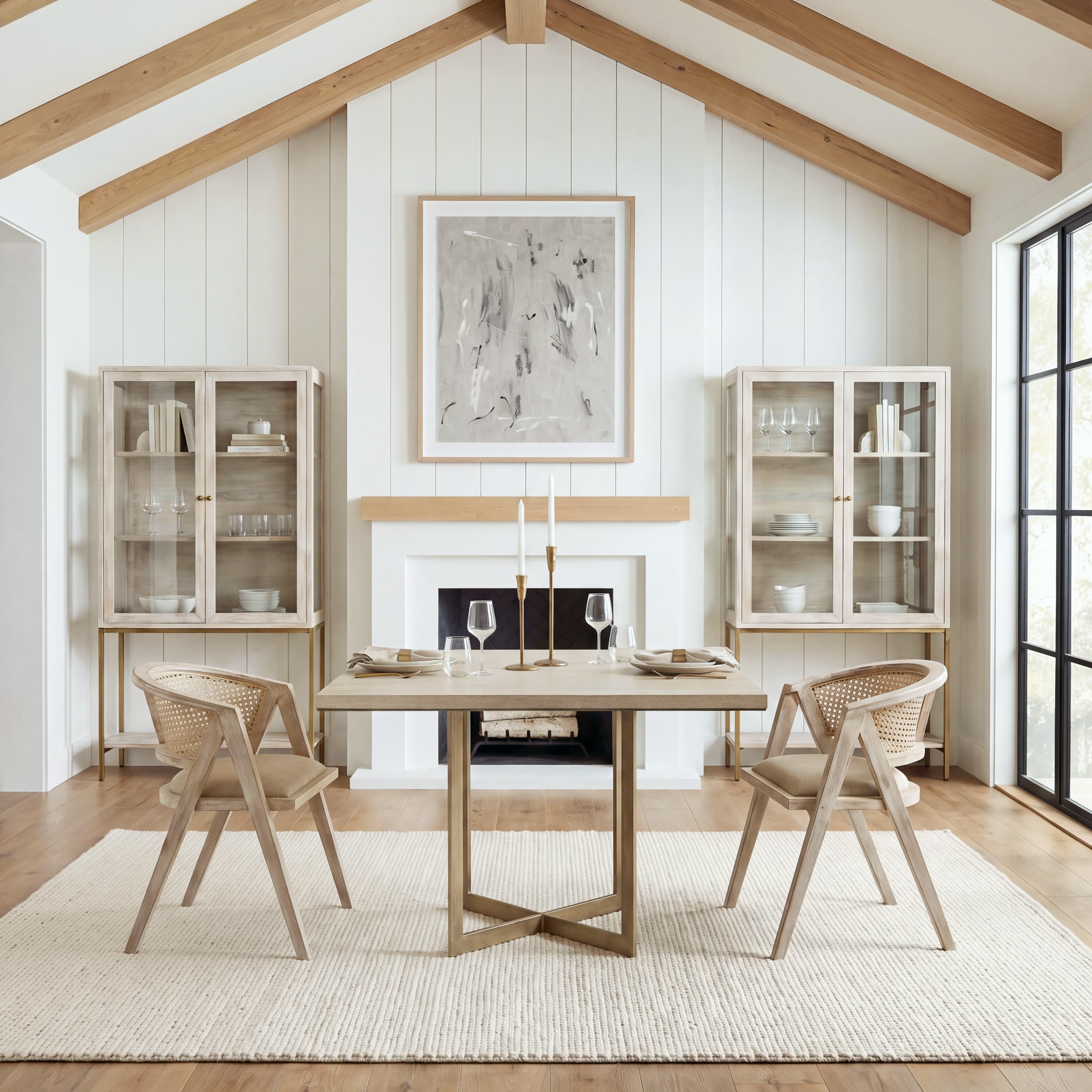 Faye 48"L x 48"W Square Dining Table | Modern | Beige Wood & Antique Gold Metal | Seats 4 — product photograph