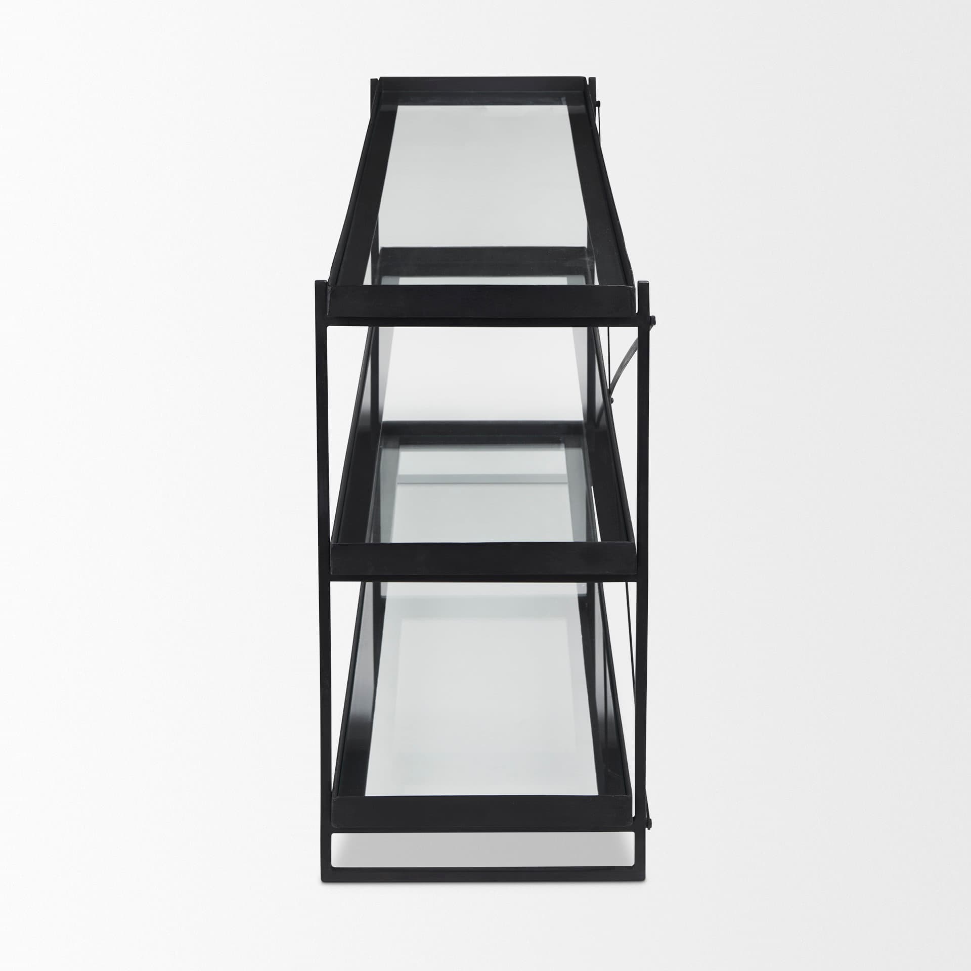 Trey 72.0"L x 16.0"W x 30.0"H Black Metal W/Glass Console Table — product photograph