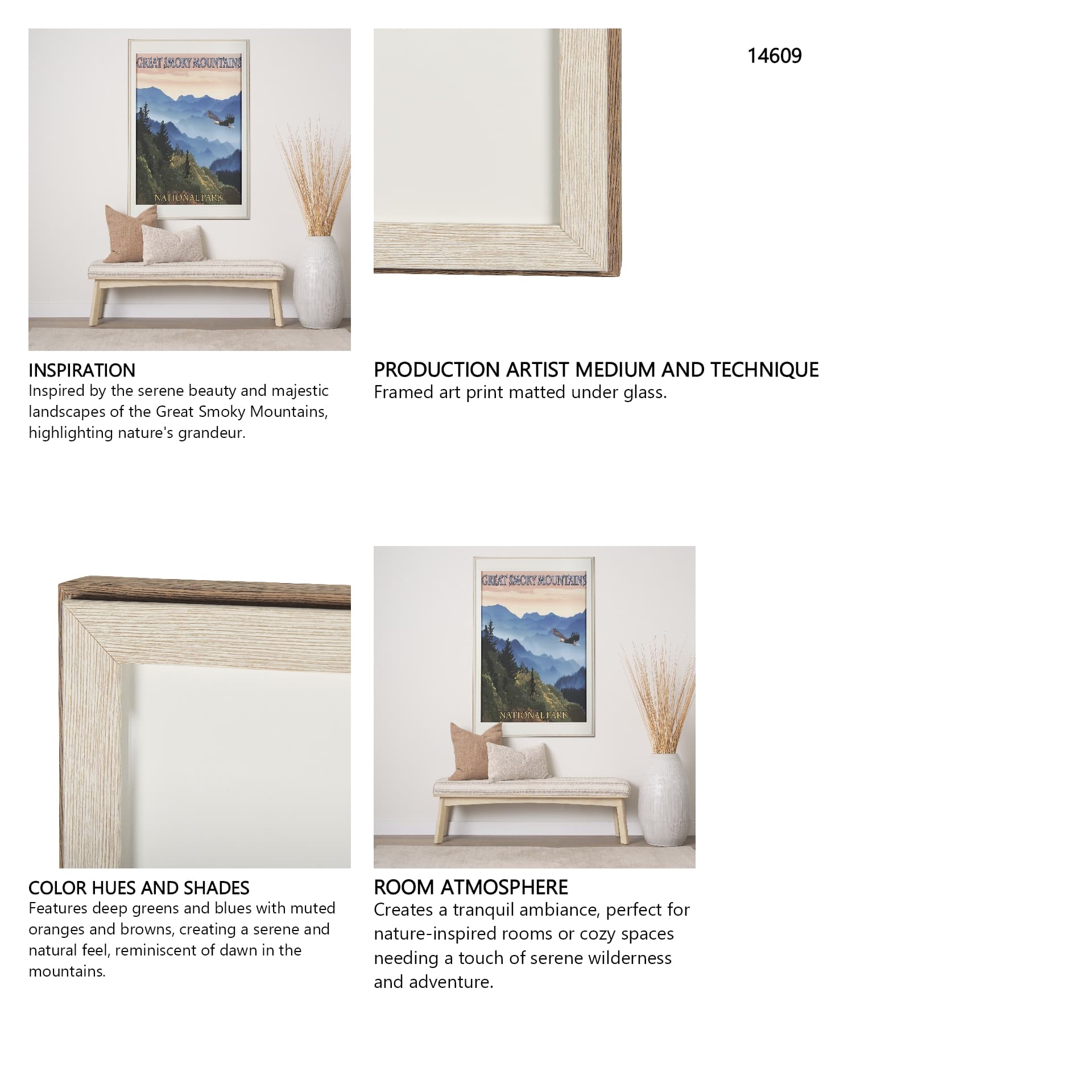 National Park Great Smoky Mountains by Mercana Studio a Framed Art Print Matted under Glass — in a styled room
