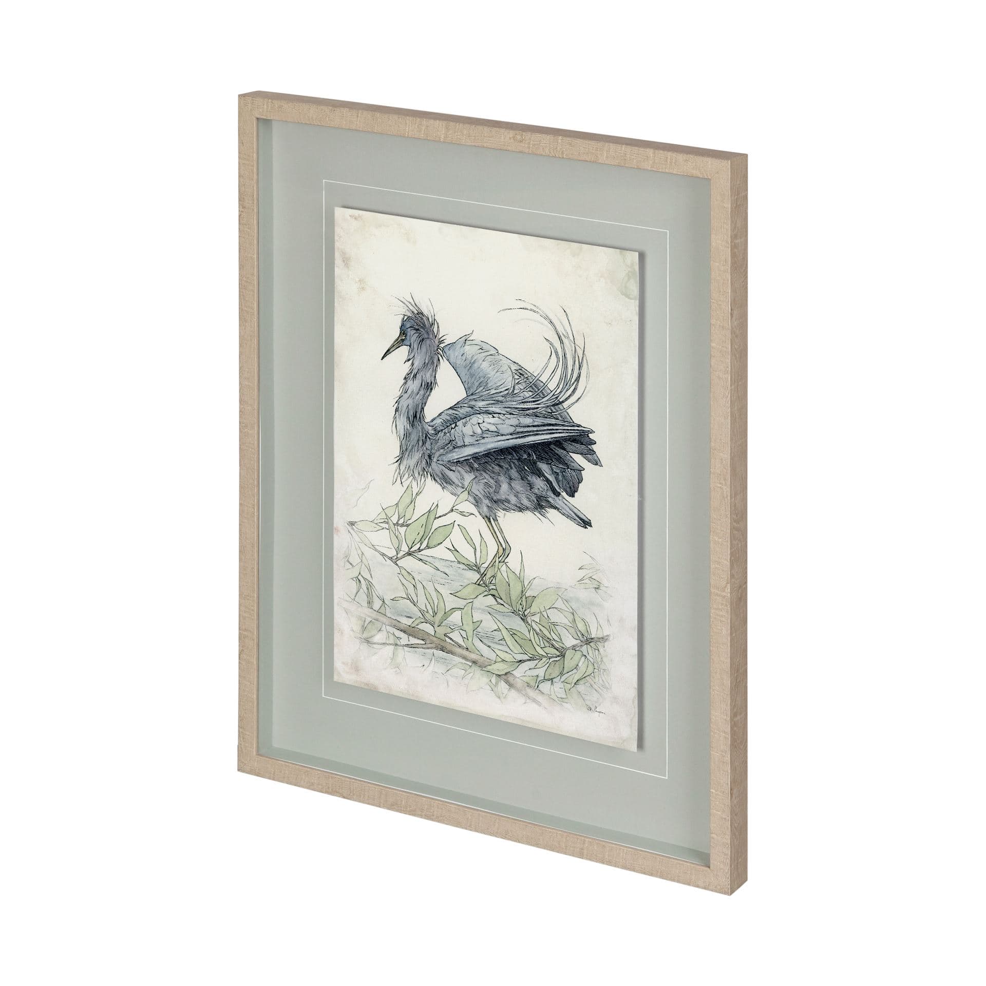 Tricolored Heron by Mercana Studio a Hand Embellished Textured Framed Art Print Matted under Glass — product photograph