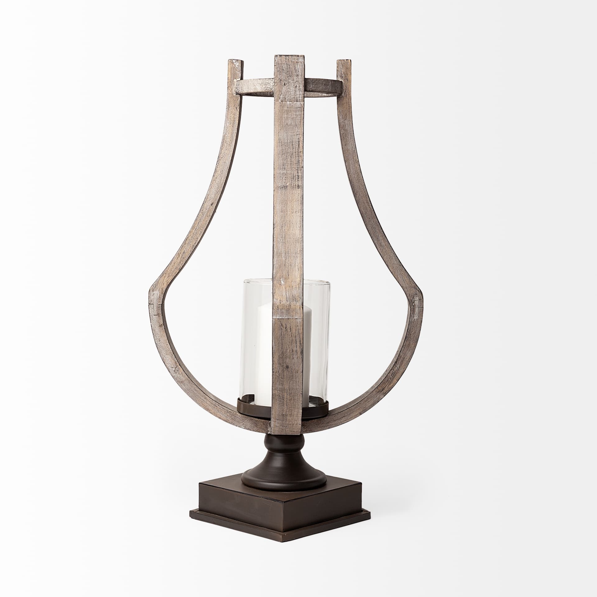 Brillion Large Rustic Wood Metal Table Candle Holder — product photograph