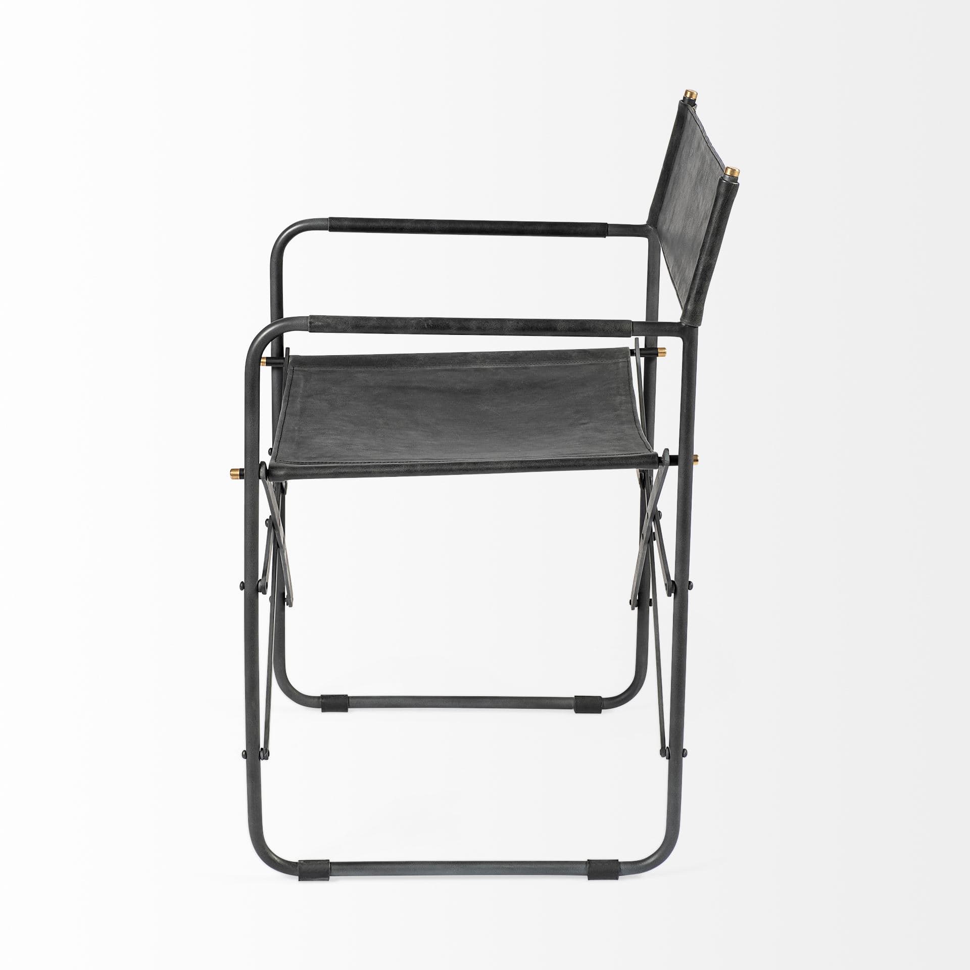Direttore Curved Back Dining Side Chair | Black Leather w/ Black Iron — product photograph