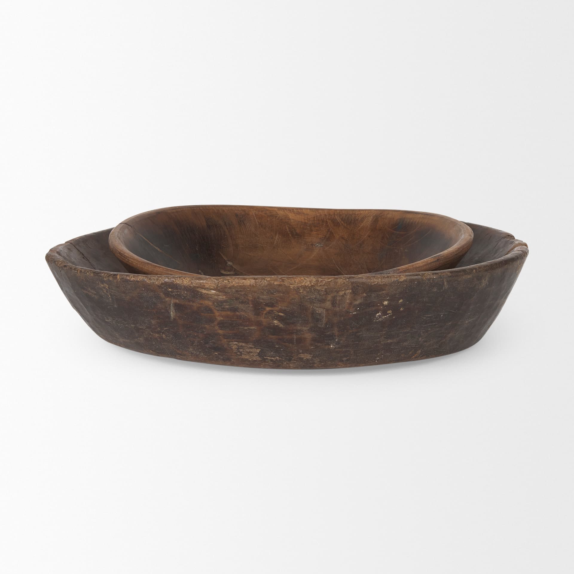 Nikita Set of 2 Large Medium Brown Reclaimed Wood Bowls — product photograph