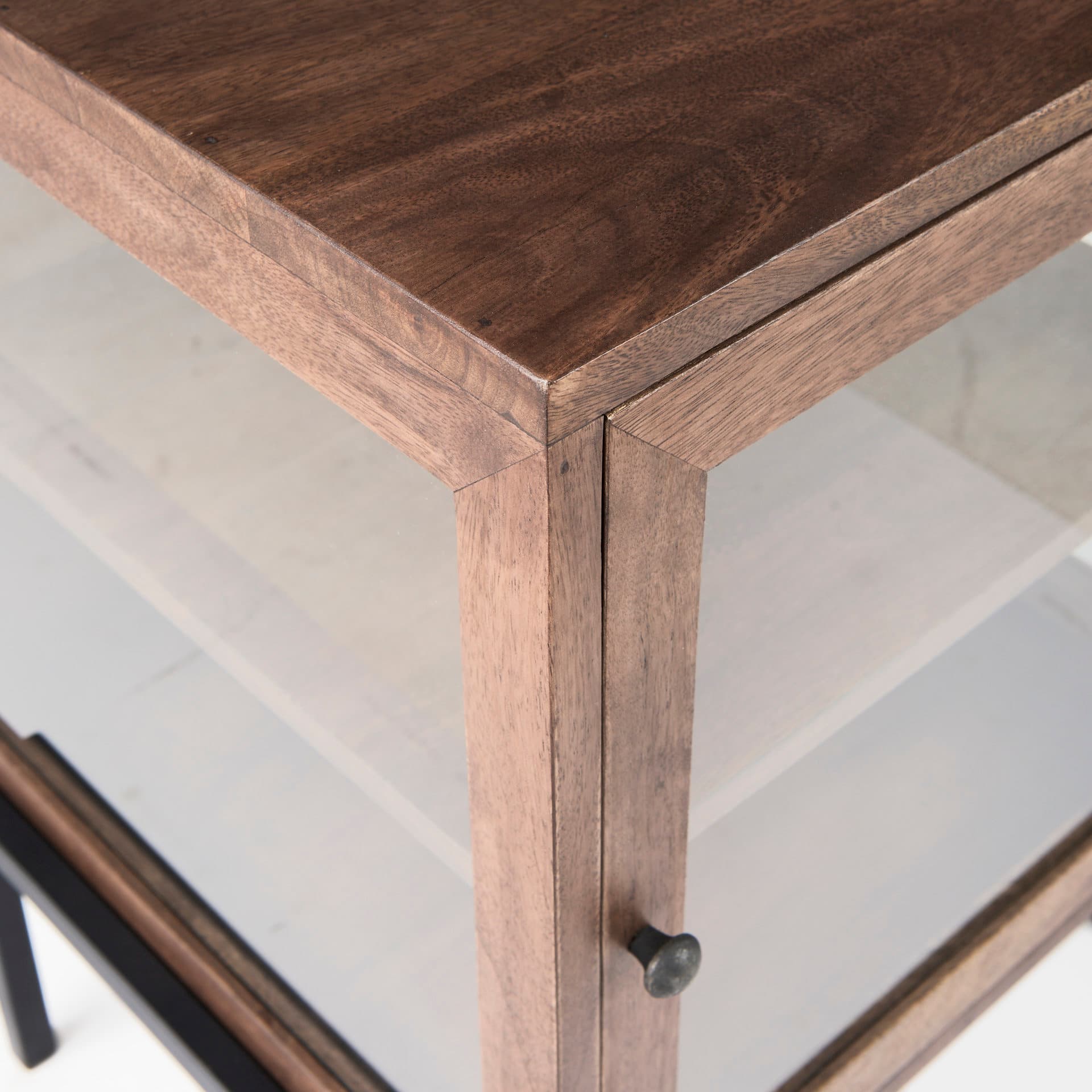 Arelius 20L x 18W x 26H Medium Brown Wood W/ Black Metal Frame End/Side Table — product photograph