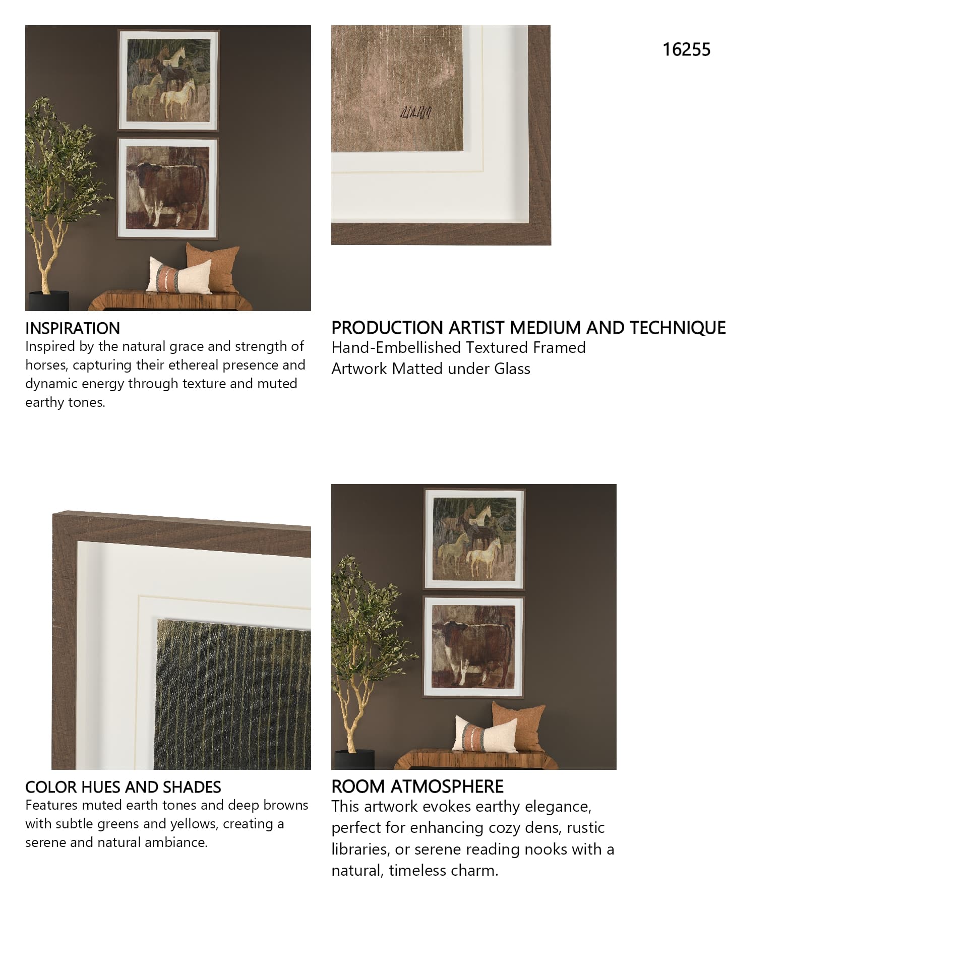 Horse Herd by Mercana Studio Hand-Embellished Textured Framed Artwork Matted under Glass — product photograph