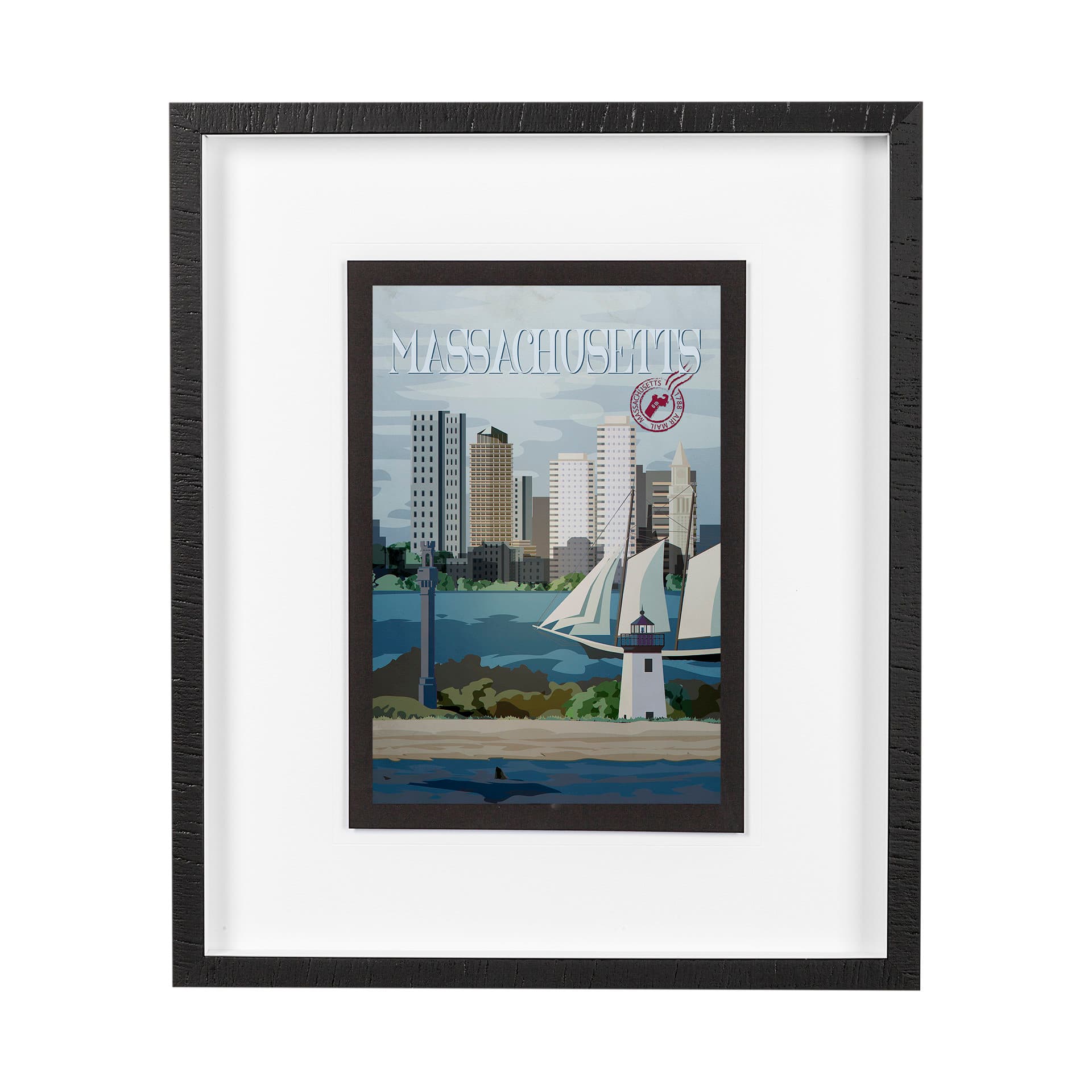 Massachusetts Go USA (M) by Mercana Studio a Framed Art Print Matted under Glass — product photograph