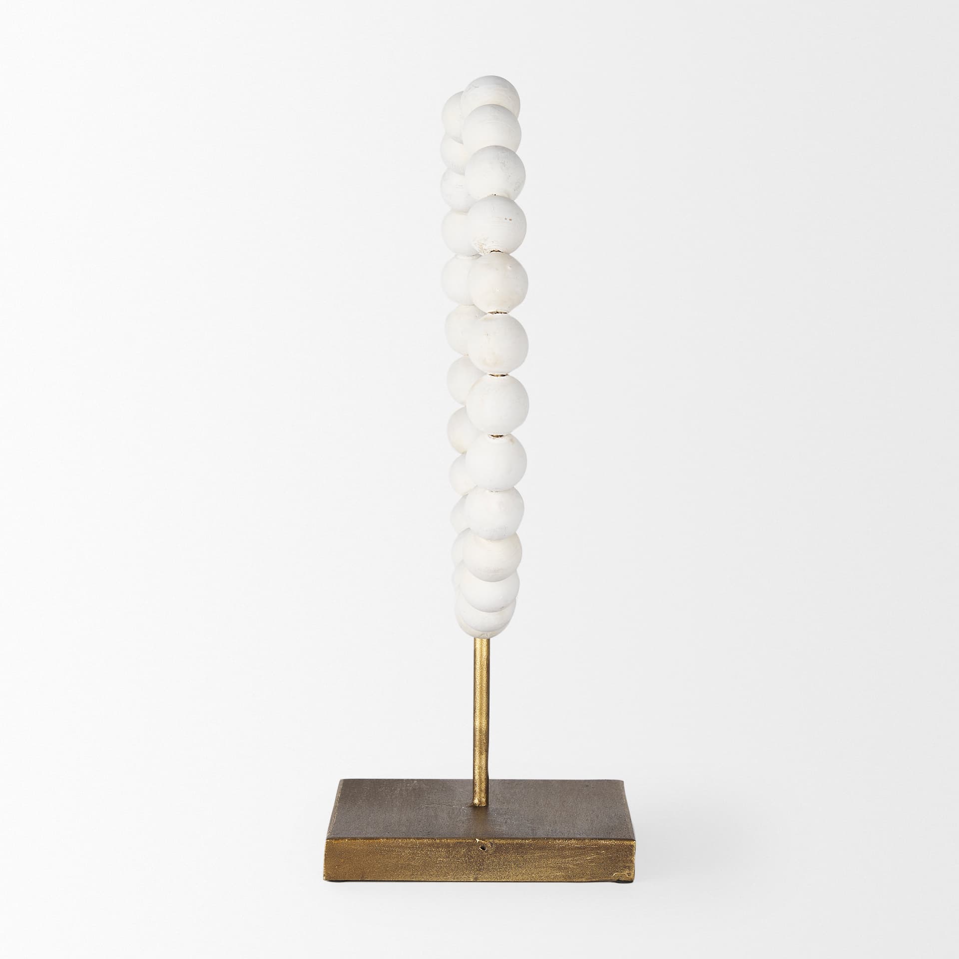 Pontchartrain II (Large) 11L x 6W White Beaded Broken Sphere Decorative Object W/ Gold Base — product photograph