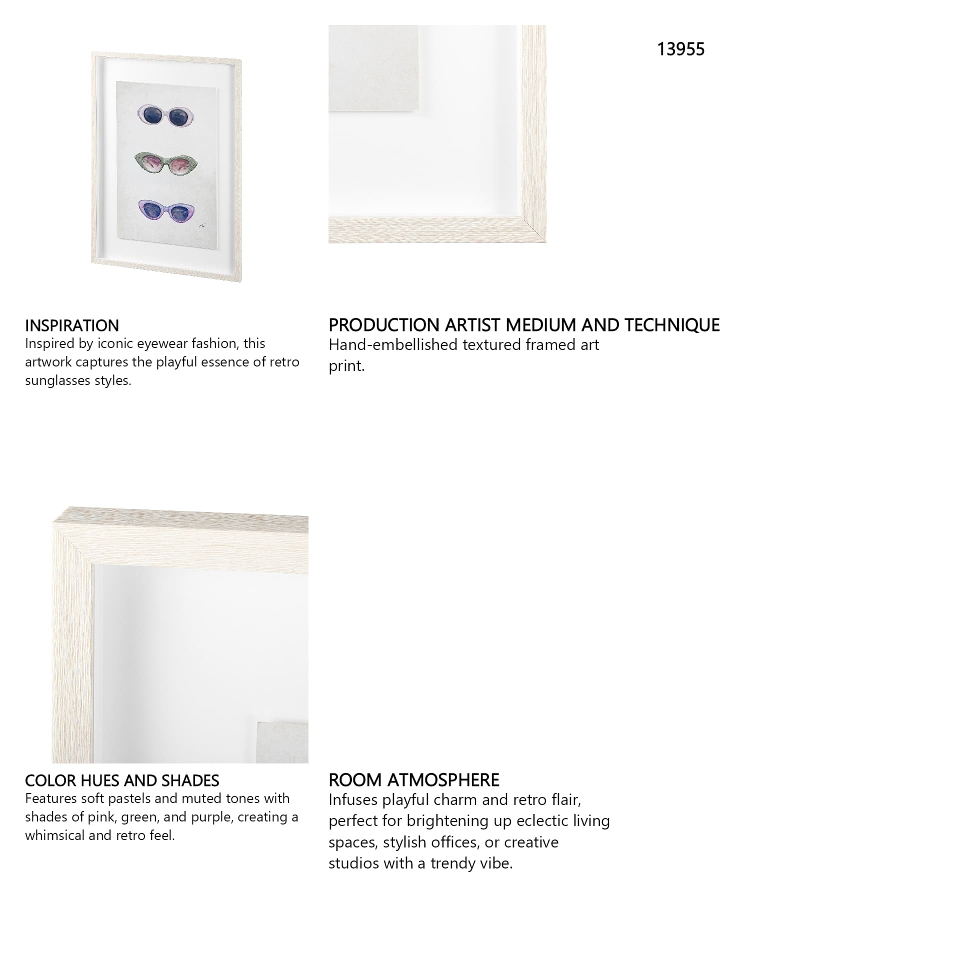 Sunglass Collection I by Mercana Studio Hand Embellished Textured Framed Art Print Matted under Glas — in a styled room