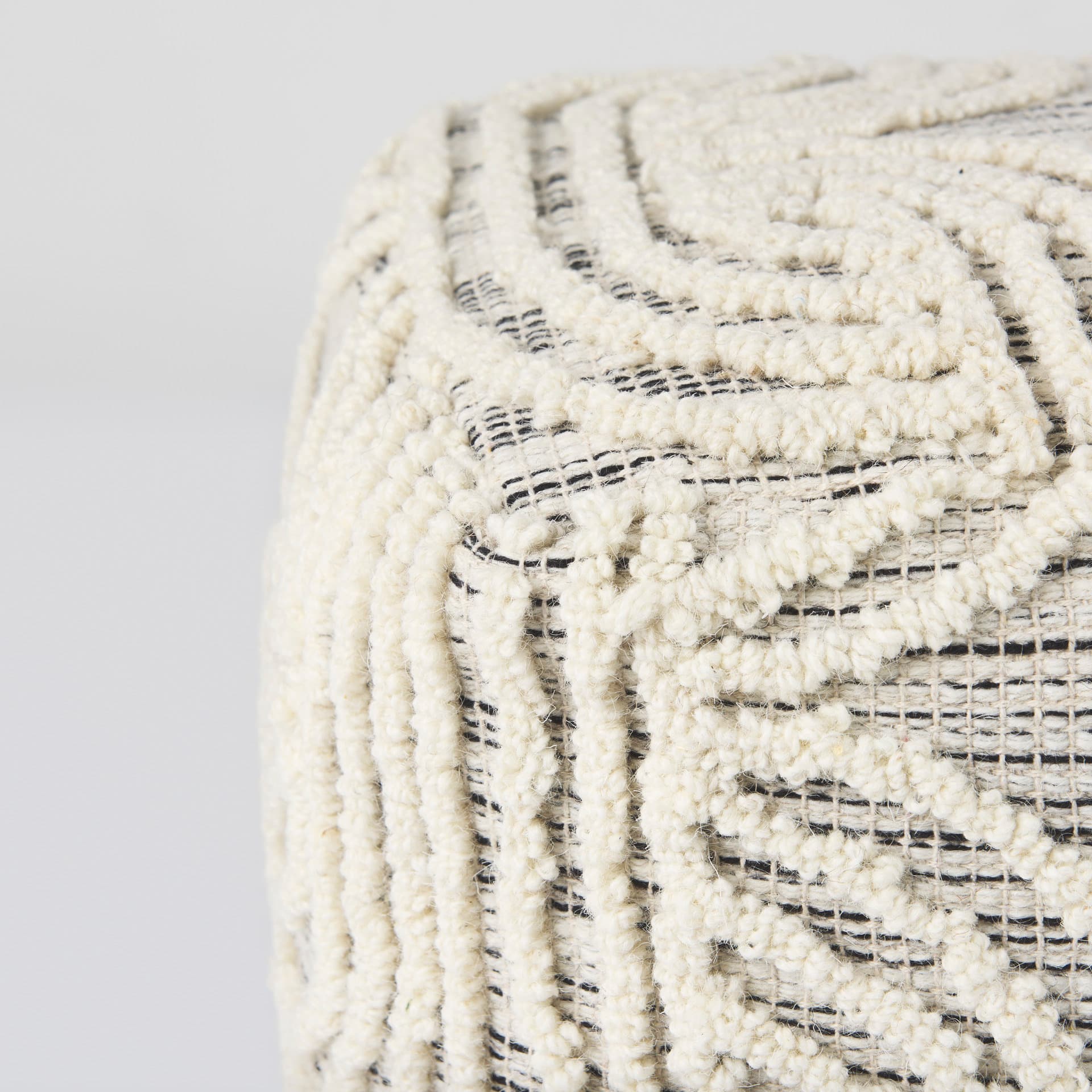 Amaya 16.0L x 16.0W x 16.0H Cream/Black/Gray Wool and Cotton Pouf — product photograph