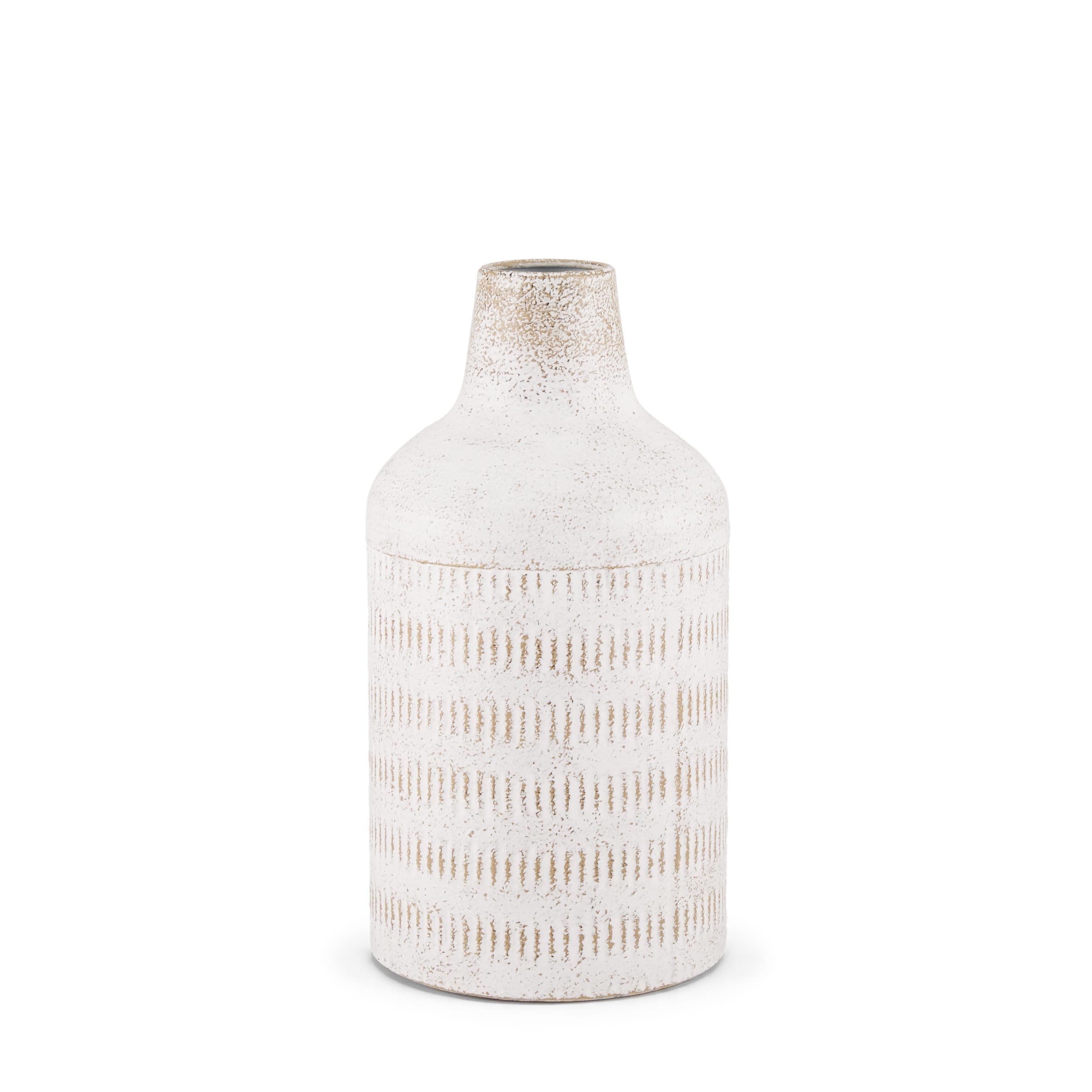Tisha Small White W/ Terracotta Distressing Metal Vase — product photograph