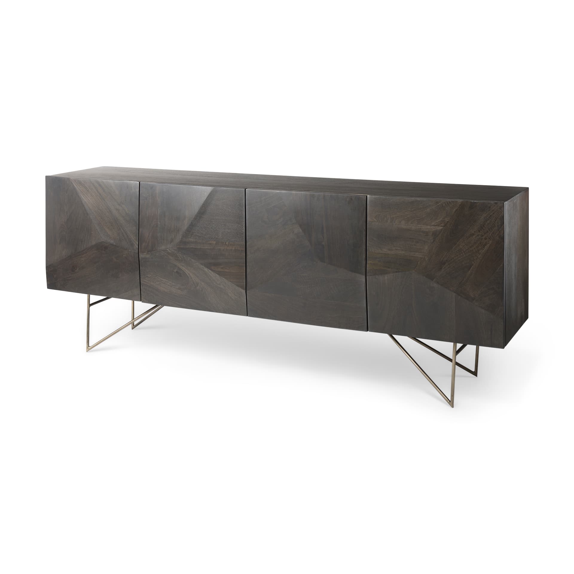 Darwin 80x17.5 Brown Solid Wood Gold Metal Base 4 Cabinet Door Sideboard — product photograph
