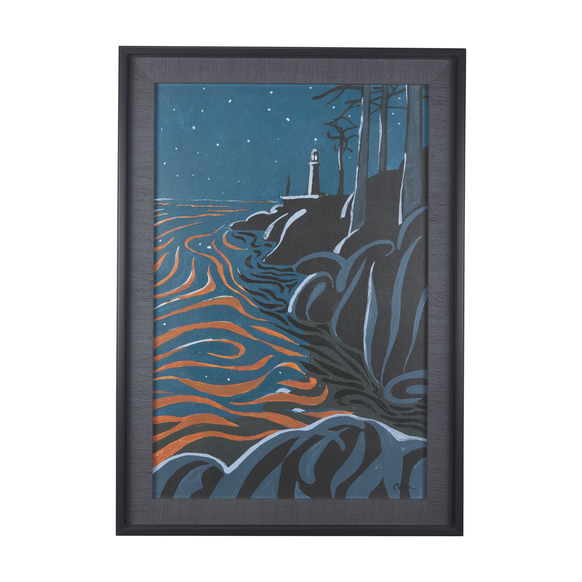 Sea bay at night III by Mercana Studio a Hand Embellished Textured Framed Art Print — product photograph