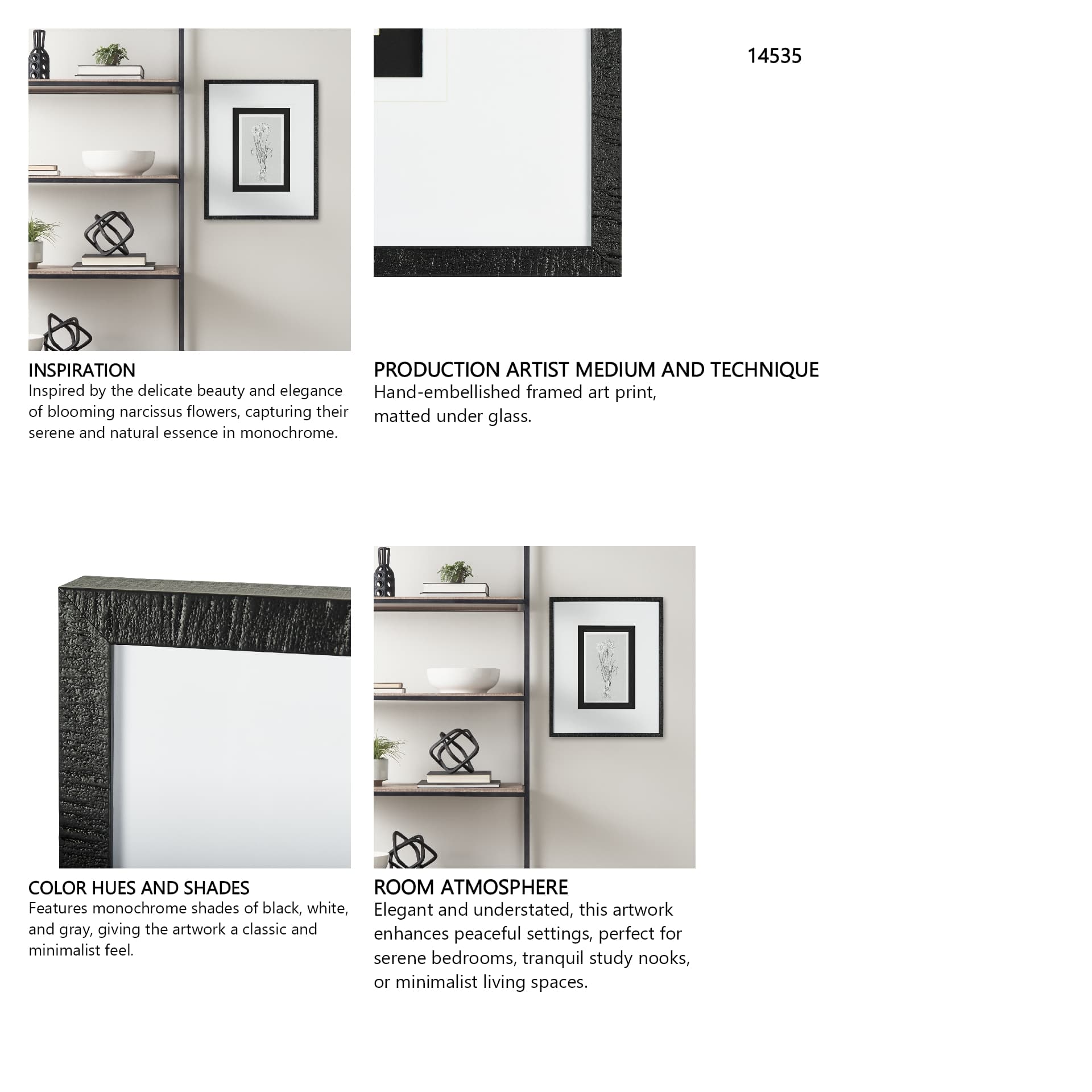 Botanical sketches II (Grey) by Mercana Studio Hand Embellished Framed Art Print Matted under Glass — in a styled room