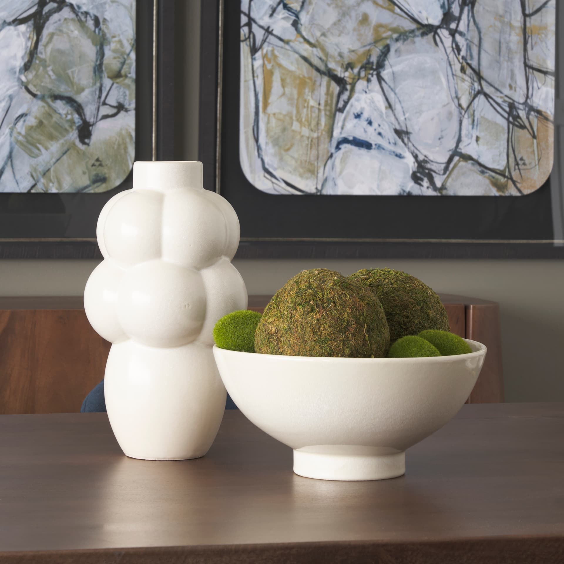 Ulvi Cream Glazed Bubble Ceramic Vase — in a styled room