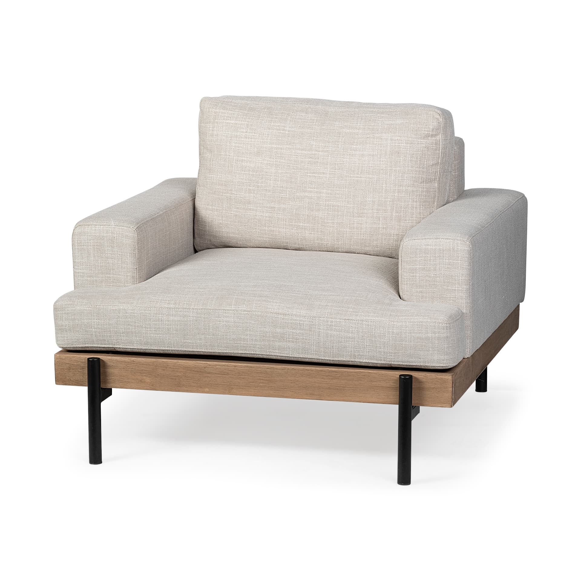 Colburne I Beige Fabric W/ Wood and Iron Frame Accent Chair — product photograph