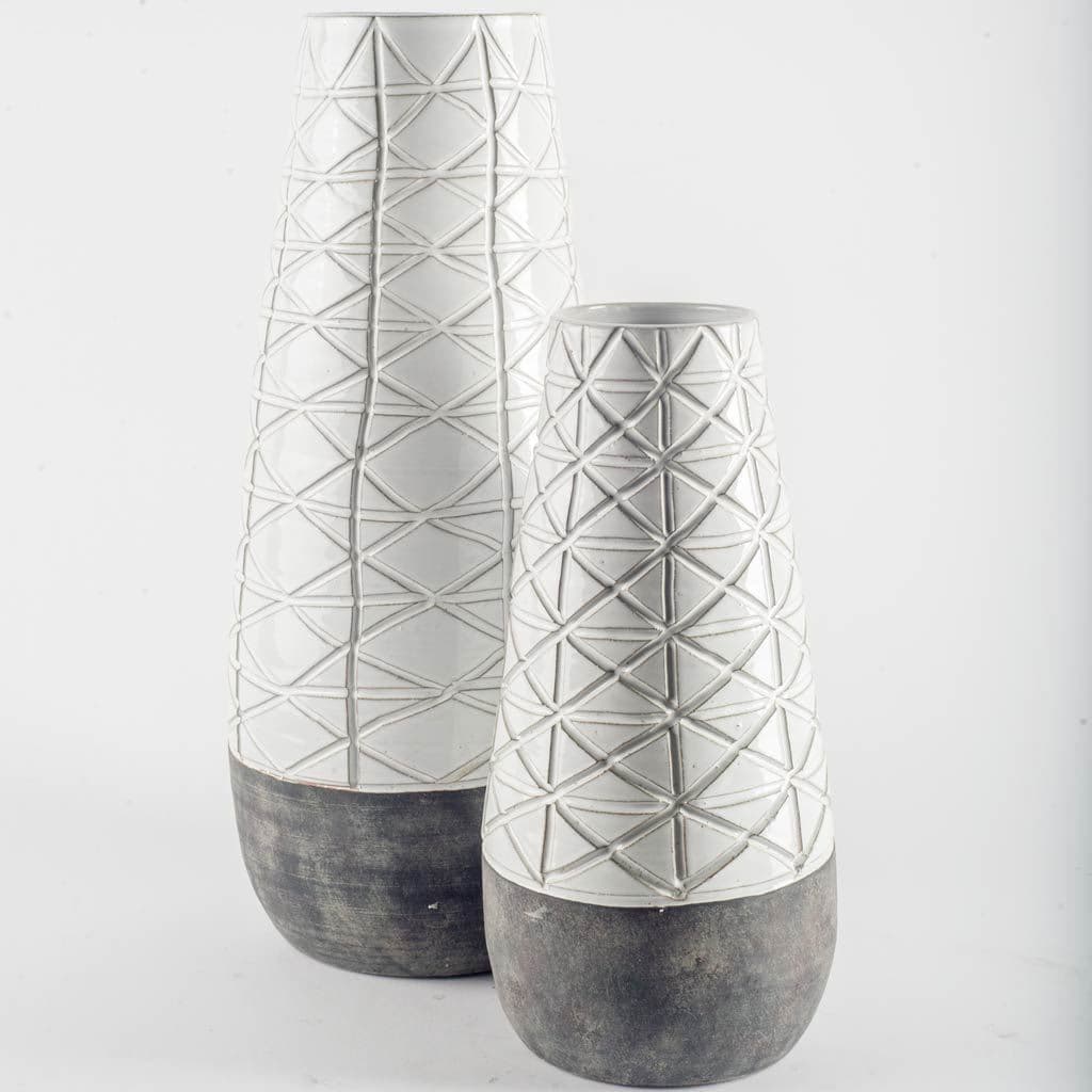 Harrier II Large Gray Ceramic Dark Base White Vase — product photograph