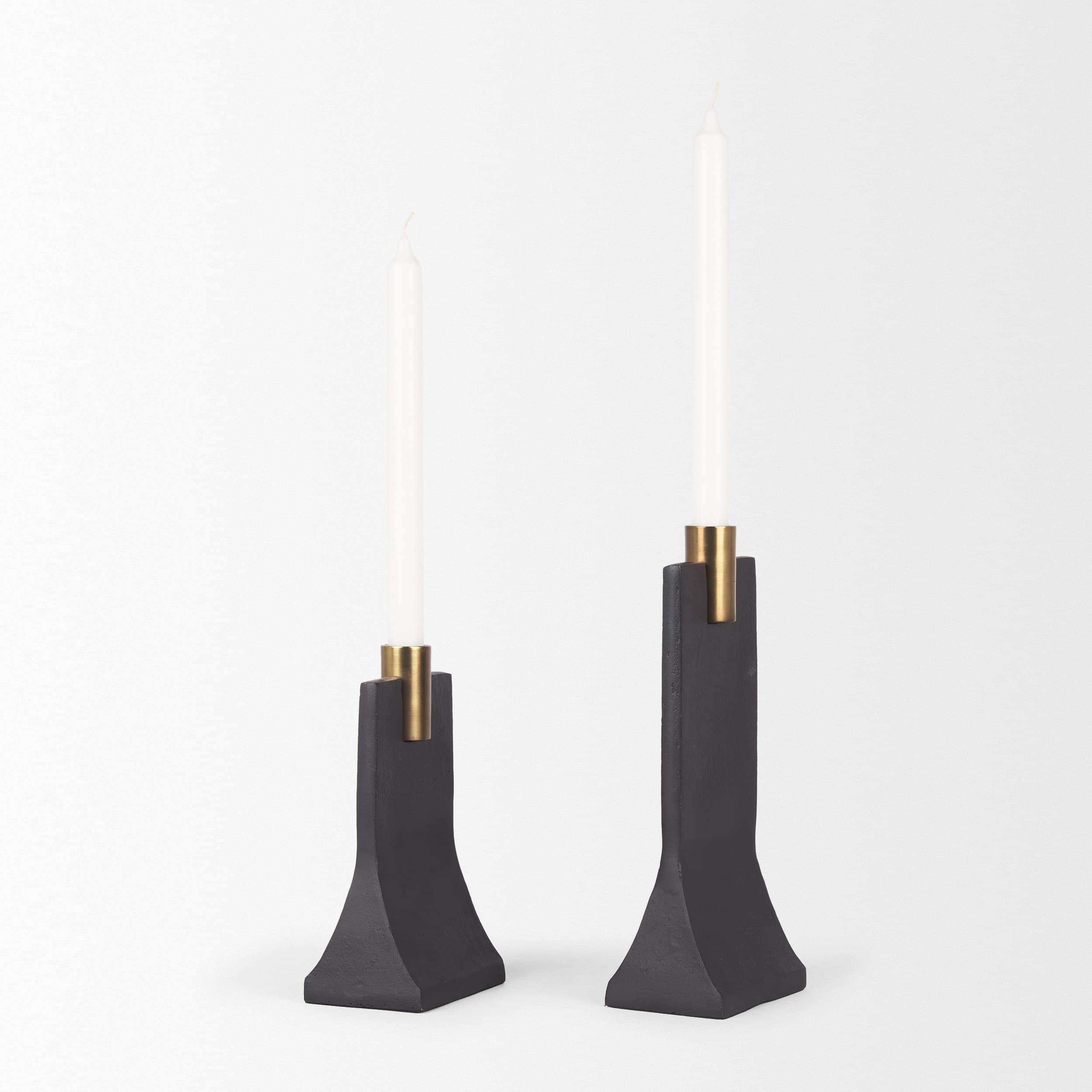 Polli Matte Black w/ Brushed Gold Metal Taper Candleholders (Set of 2) — product photograph