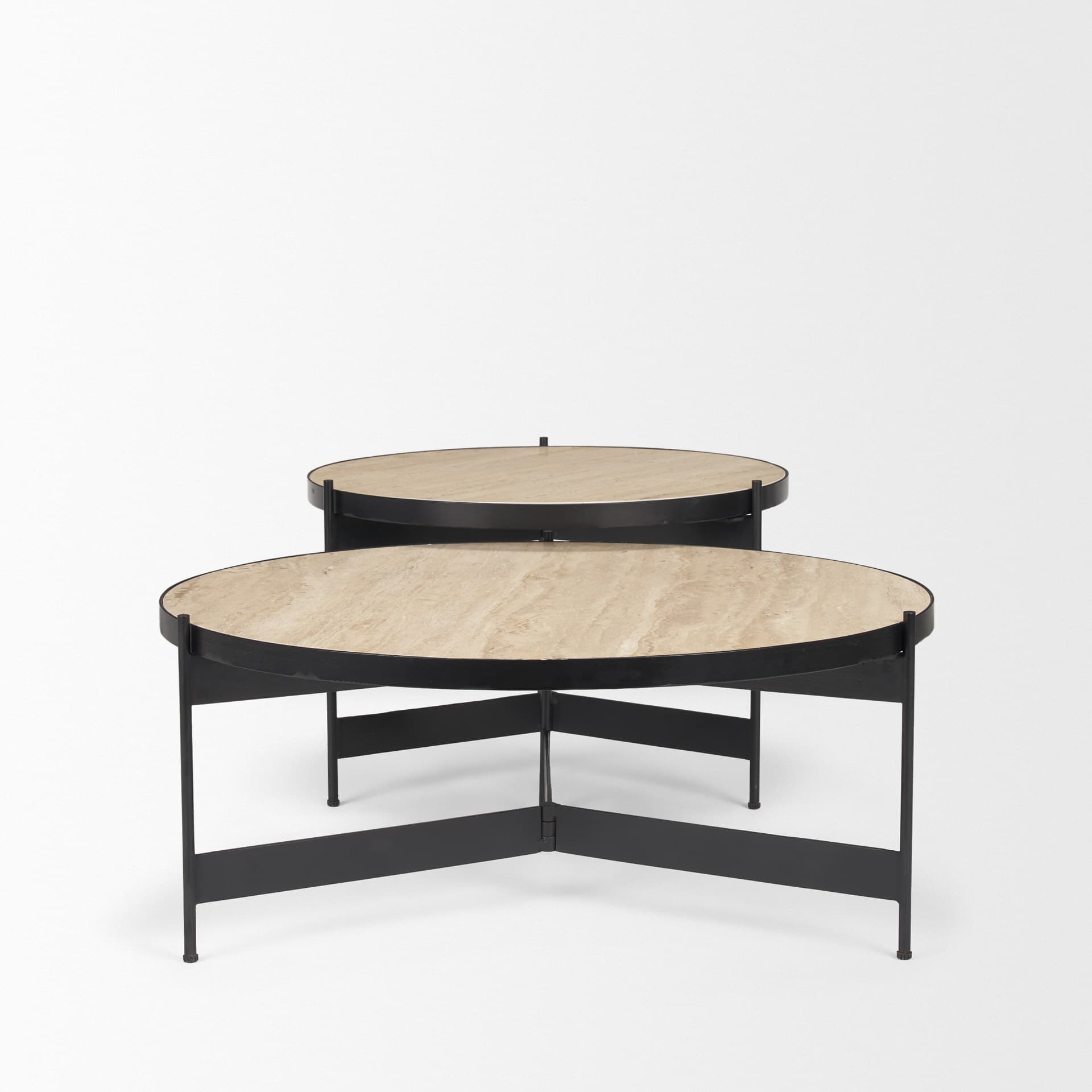 Wade Travertine Marble w/ Matte Black Metal Coffee Tables — product photograph