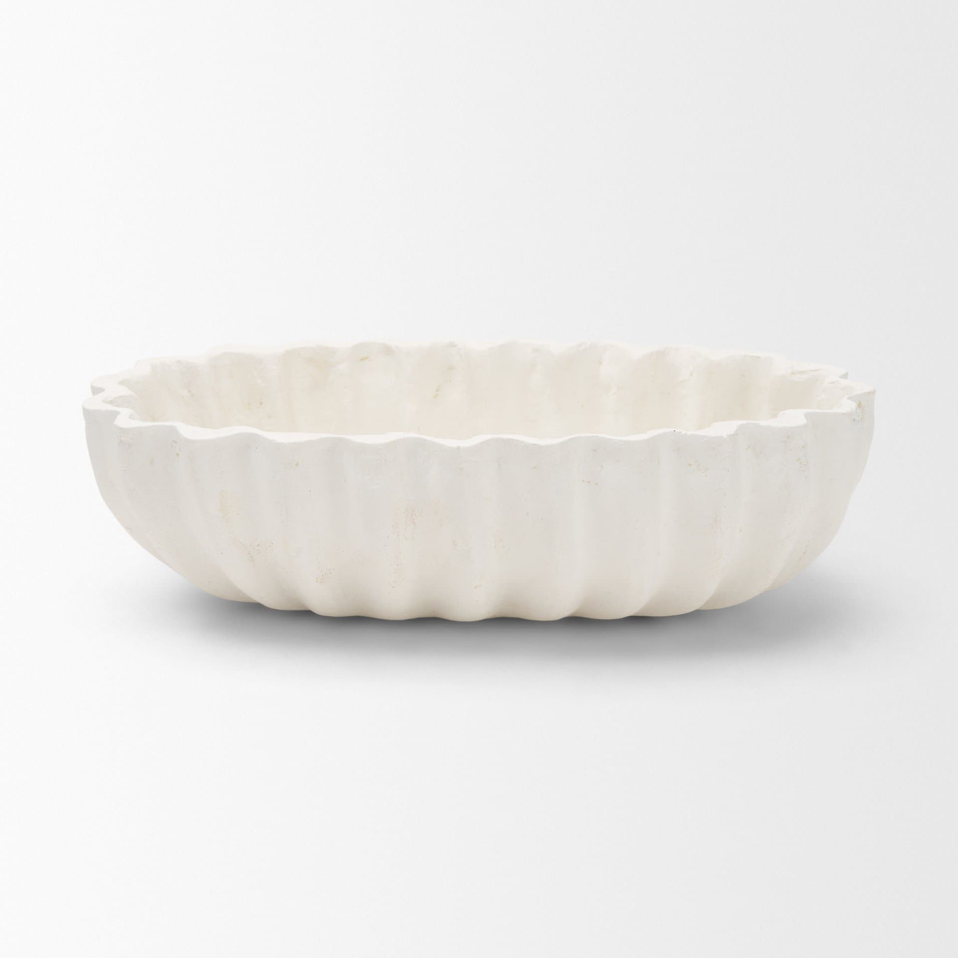 Camelia Fluted White Paper Mache Long Centerpiece Bowl — product photograph
