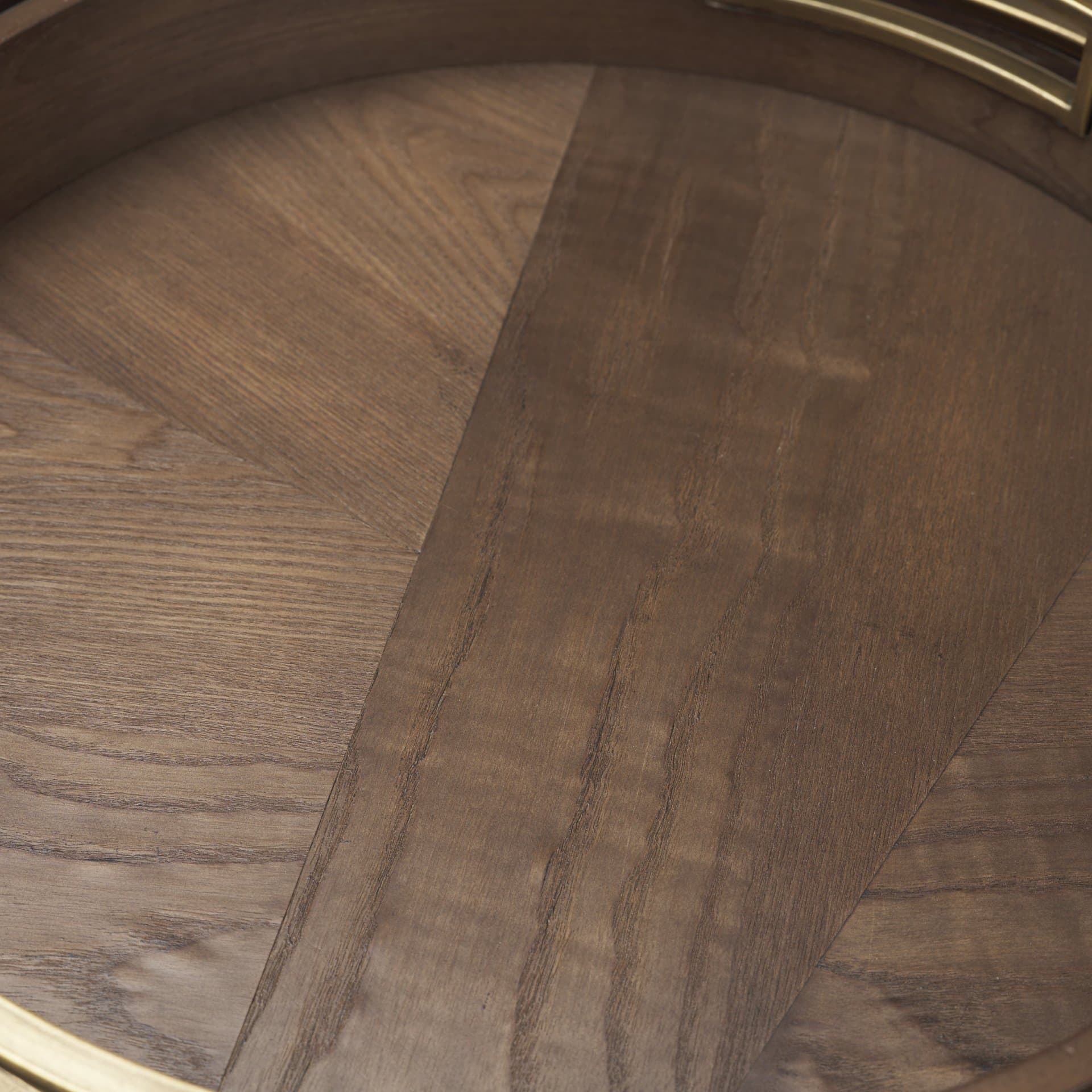 Langford Round Dark Brown Walnut Wood w/ Brass Handles Decorative Tray Set — product photograph