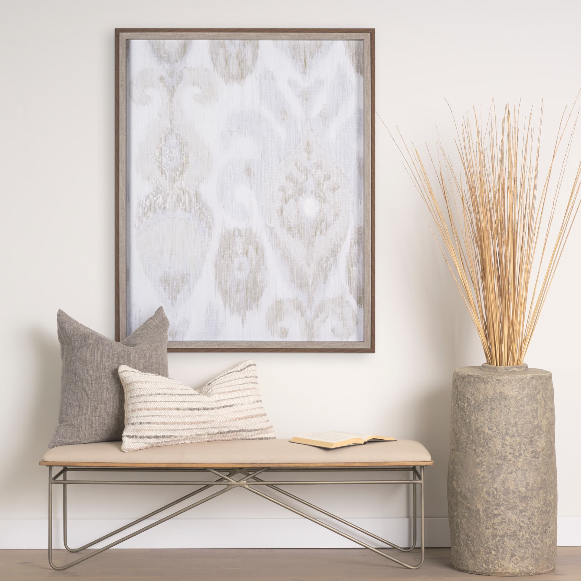 Ikat Patterns I by Silvia Krause a Hand Embellished Textured Framed Art Print — in a styled room