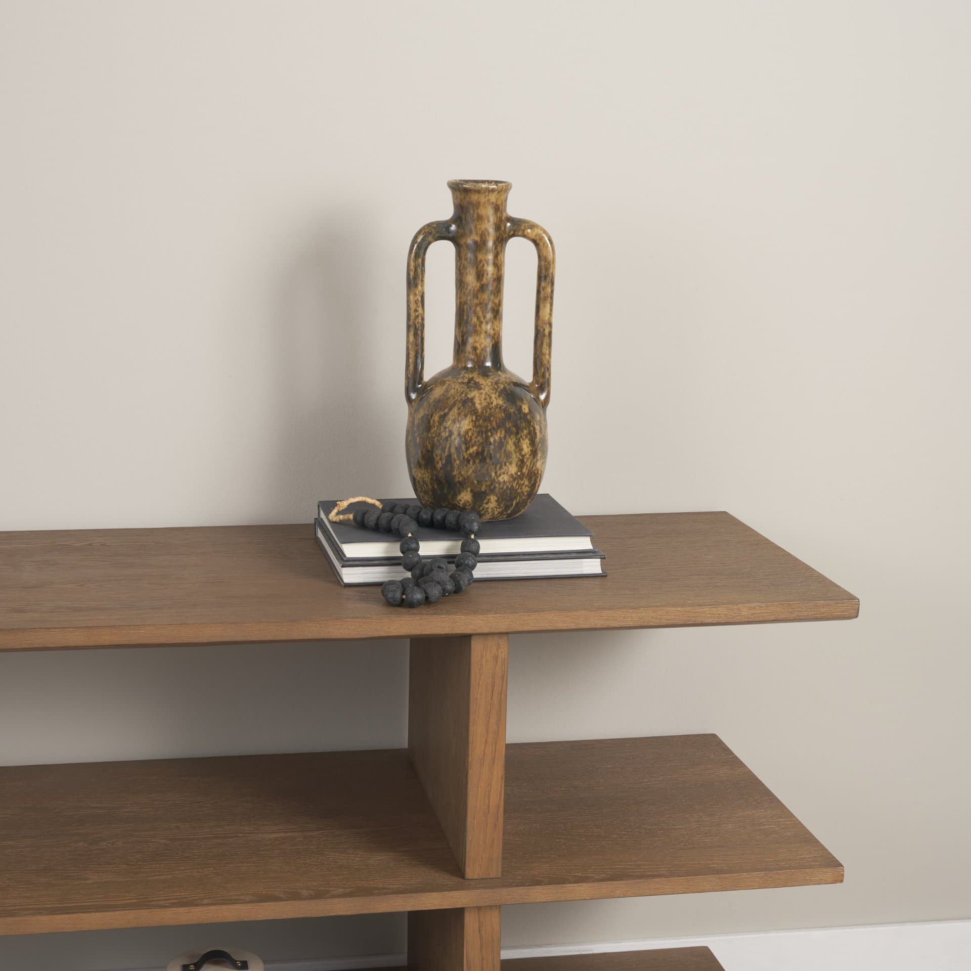 Aven Mottled Brown Glazed Ceramic Tall Neck Decorative Vase w/ Handles — in a styled room