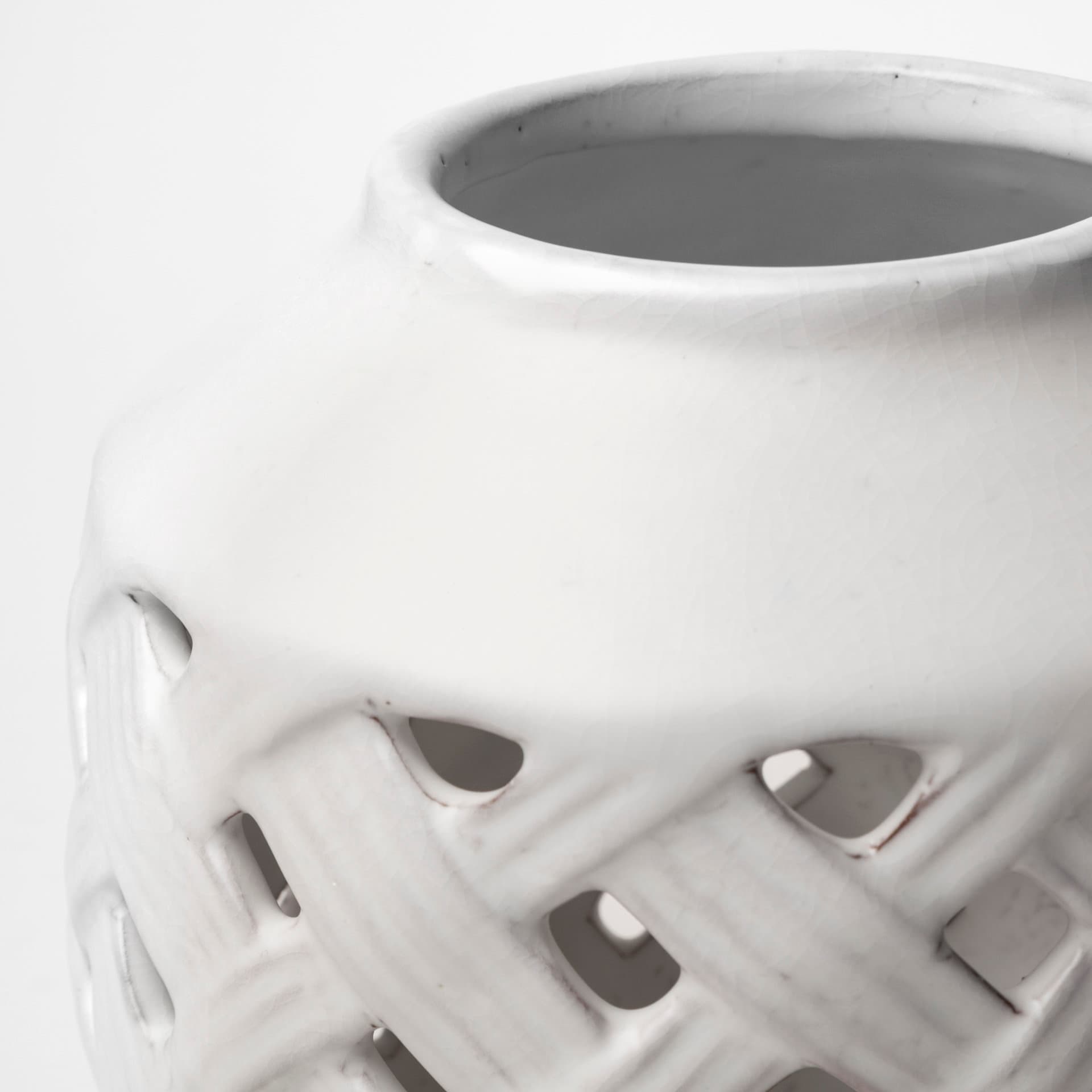 Forillon I Short White Glazed Lattice Pattern Vase — product photograph