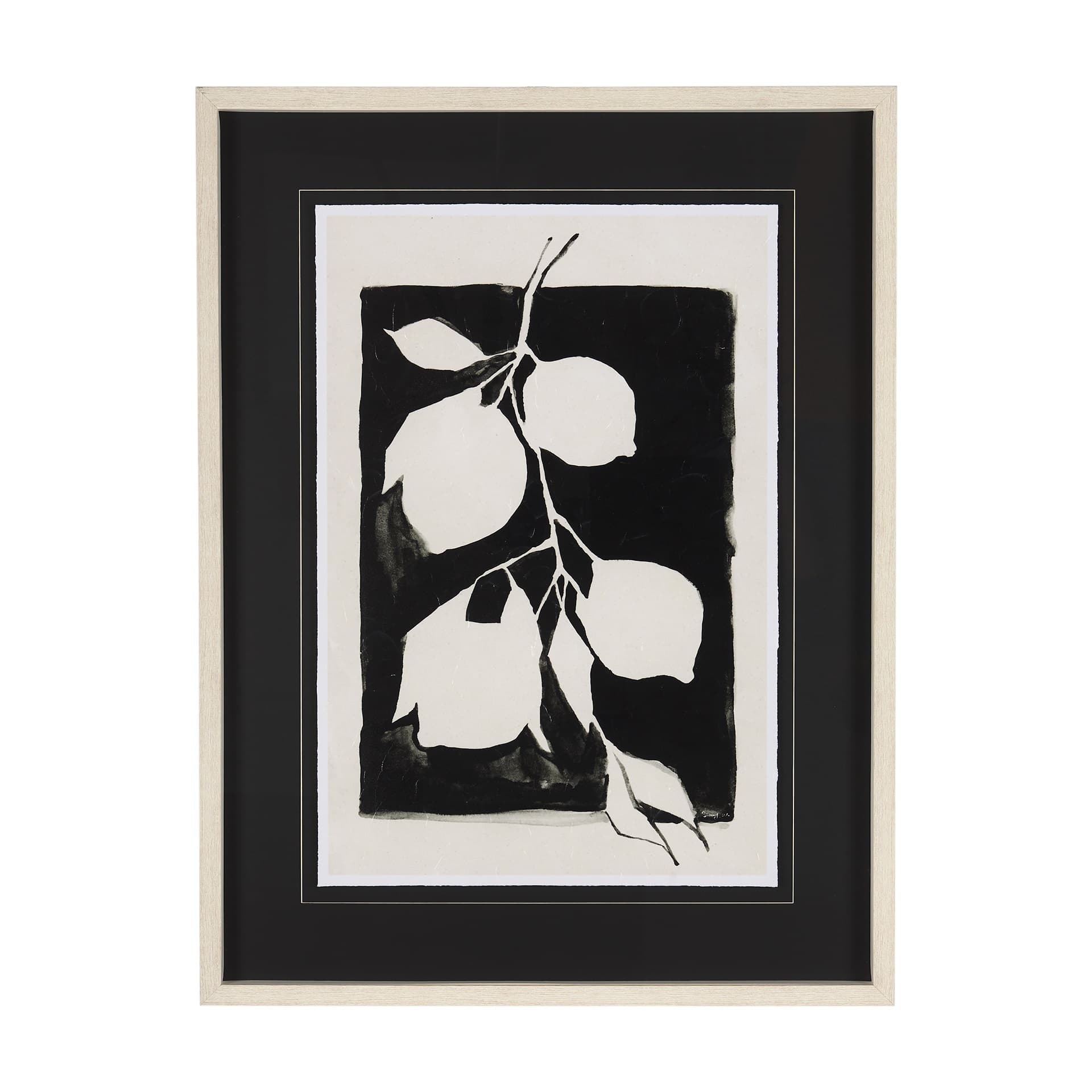 Lemon Branch Silhouette by Mercana Studio Hand Embellished Framed Art Print Matted under Glass — product photograph