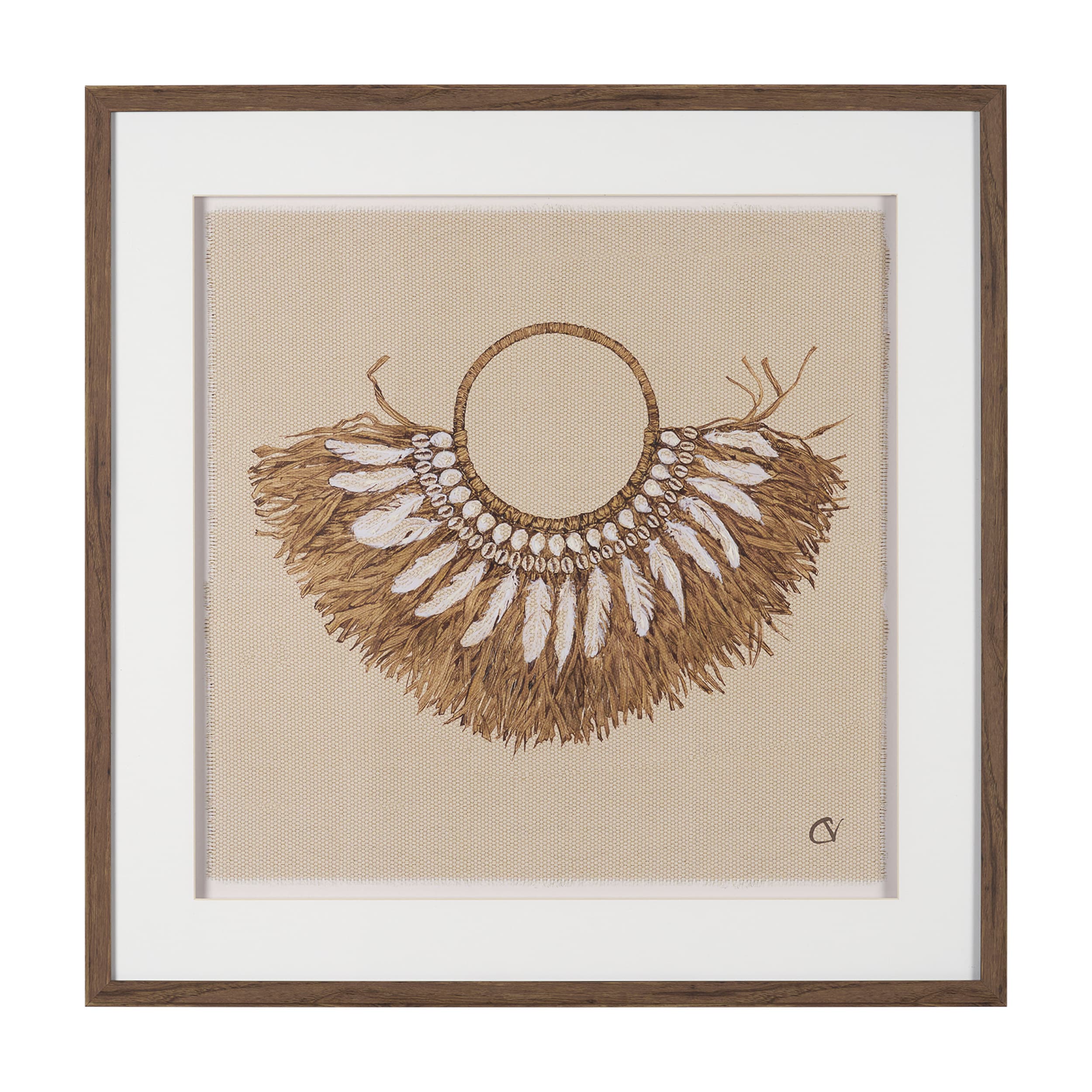 Papua Necklace II by Mercana Studio Hand-Embellished Textured Framed Artwork Matted under Glass — product photograph