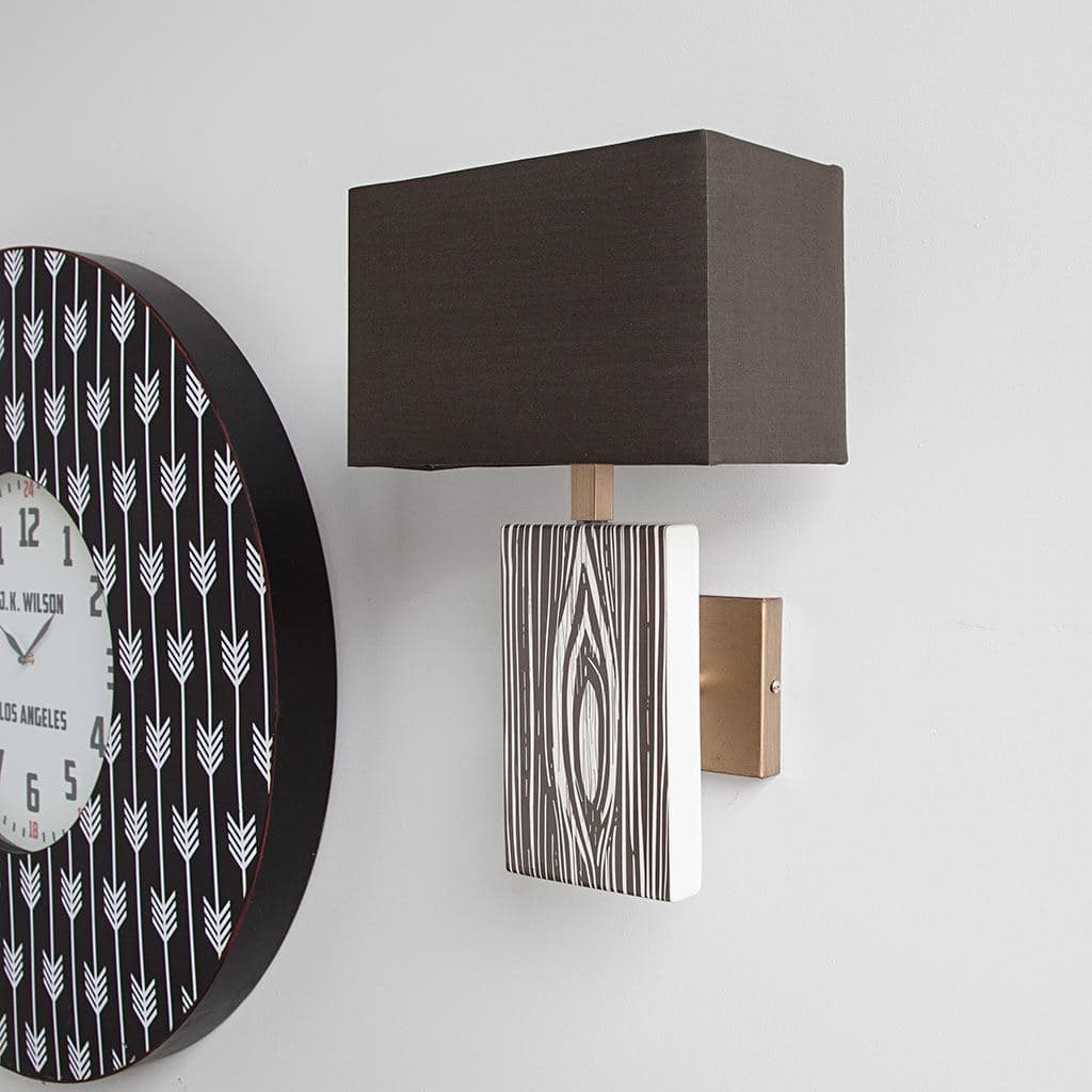 Maravilla III 11x17 Black/White Pattered Base Black Fabric Shade Wall Sconce — product photograph