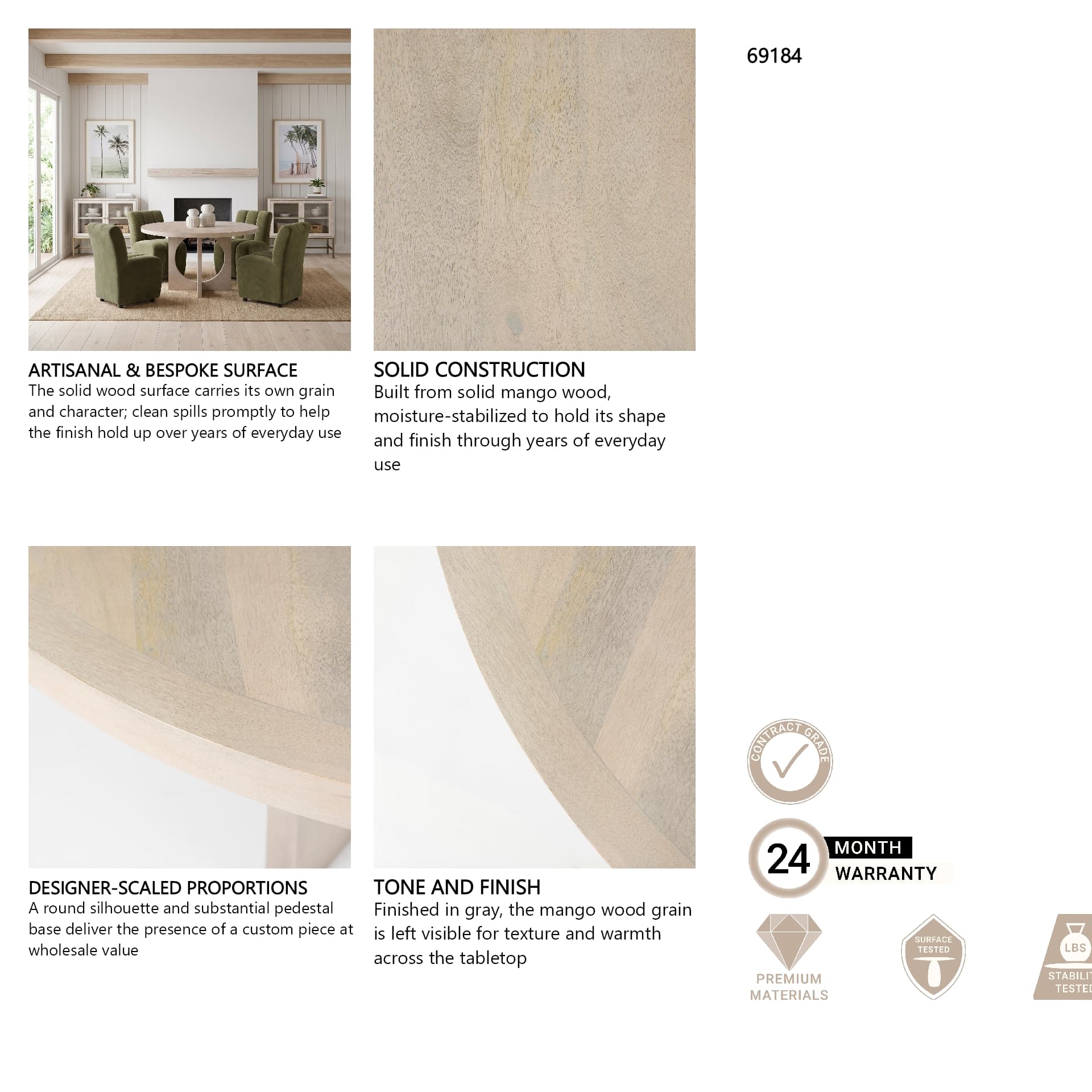 Liesl 54" Round Pedestal Dining Table | Modern | Gray Wood | Seats 6 — product photograph