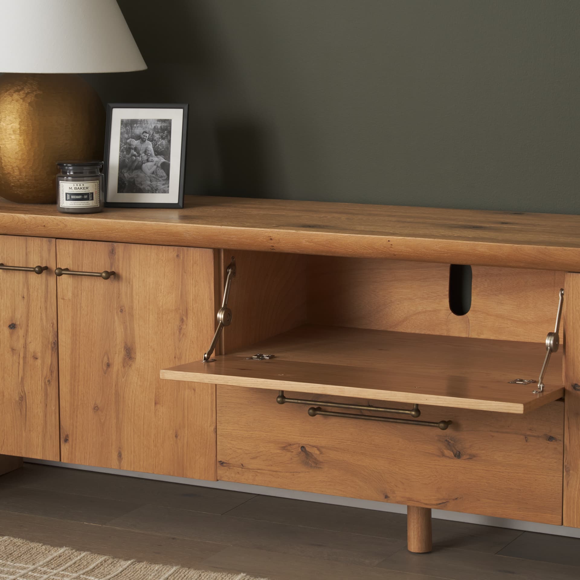 Belford 94" Light Brown Oak Wood Media Console — product photograph