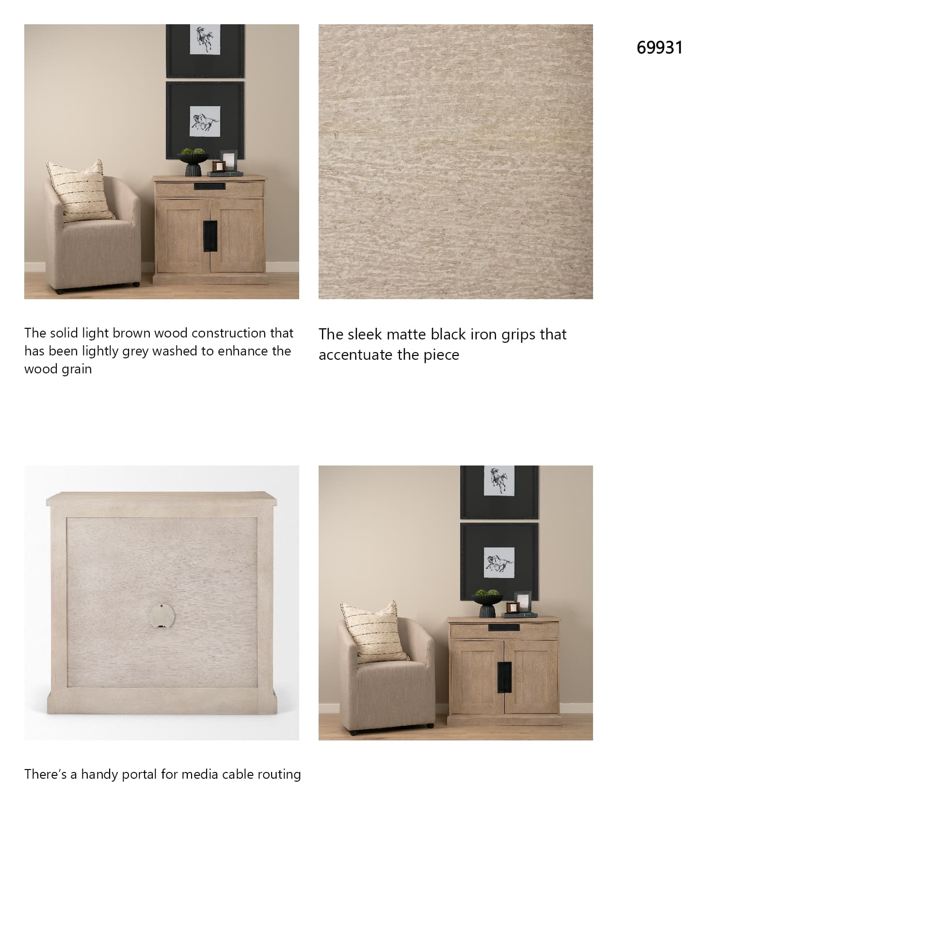 Braxton 33.5L x 18.5W x 31.5H Beige Wood W/Black Accents 2 Door Accent Cabinet — in a styled room