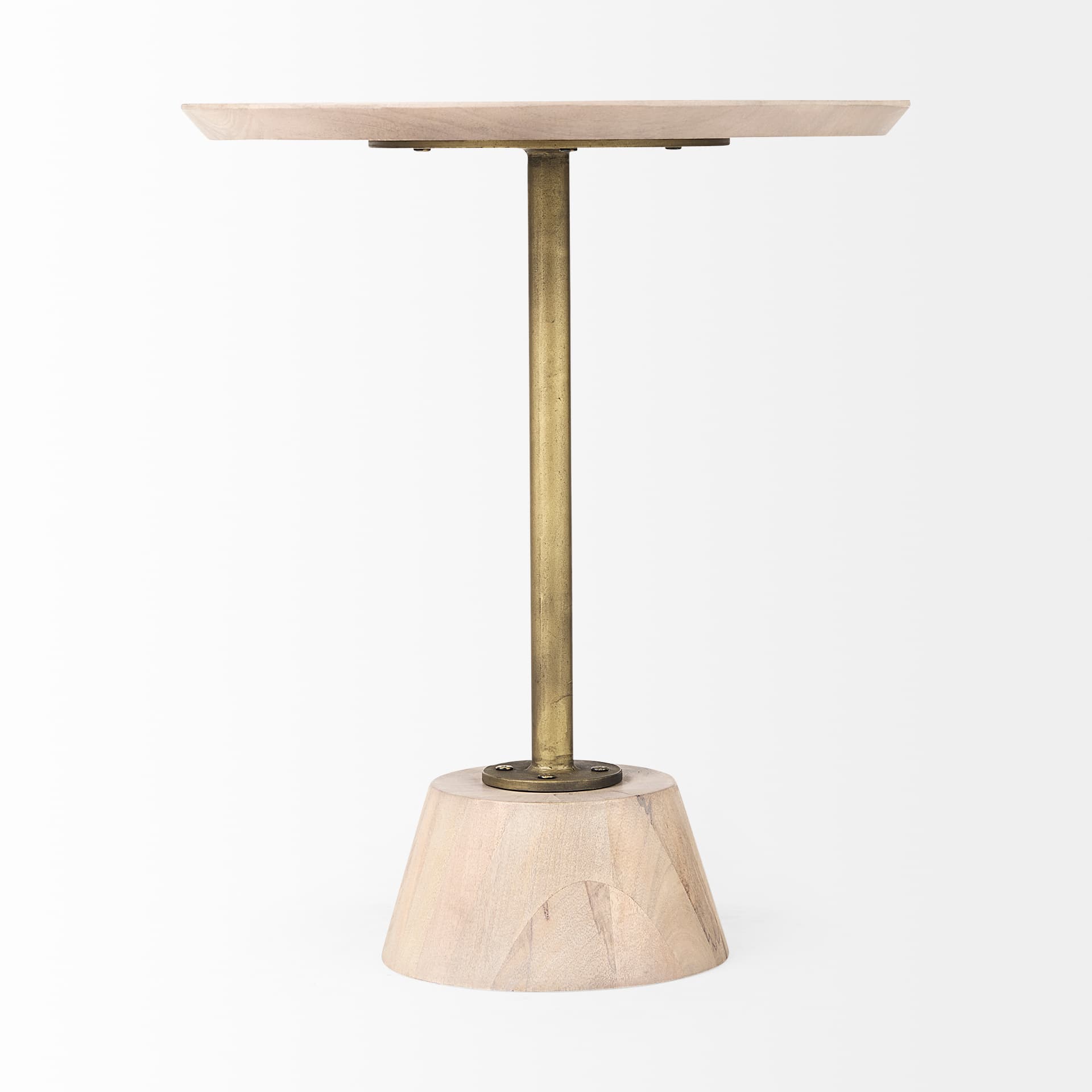 Maxwell 20" Round Light Brown Wood w/ Gold Metal Pedestal Side Table — product photograph