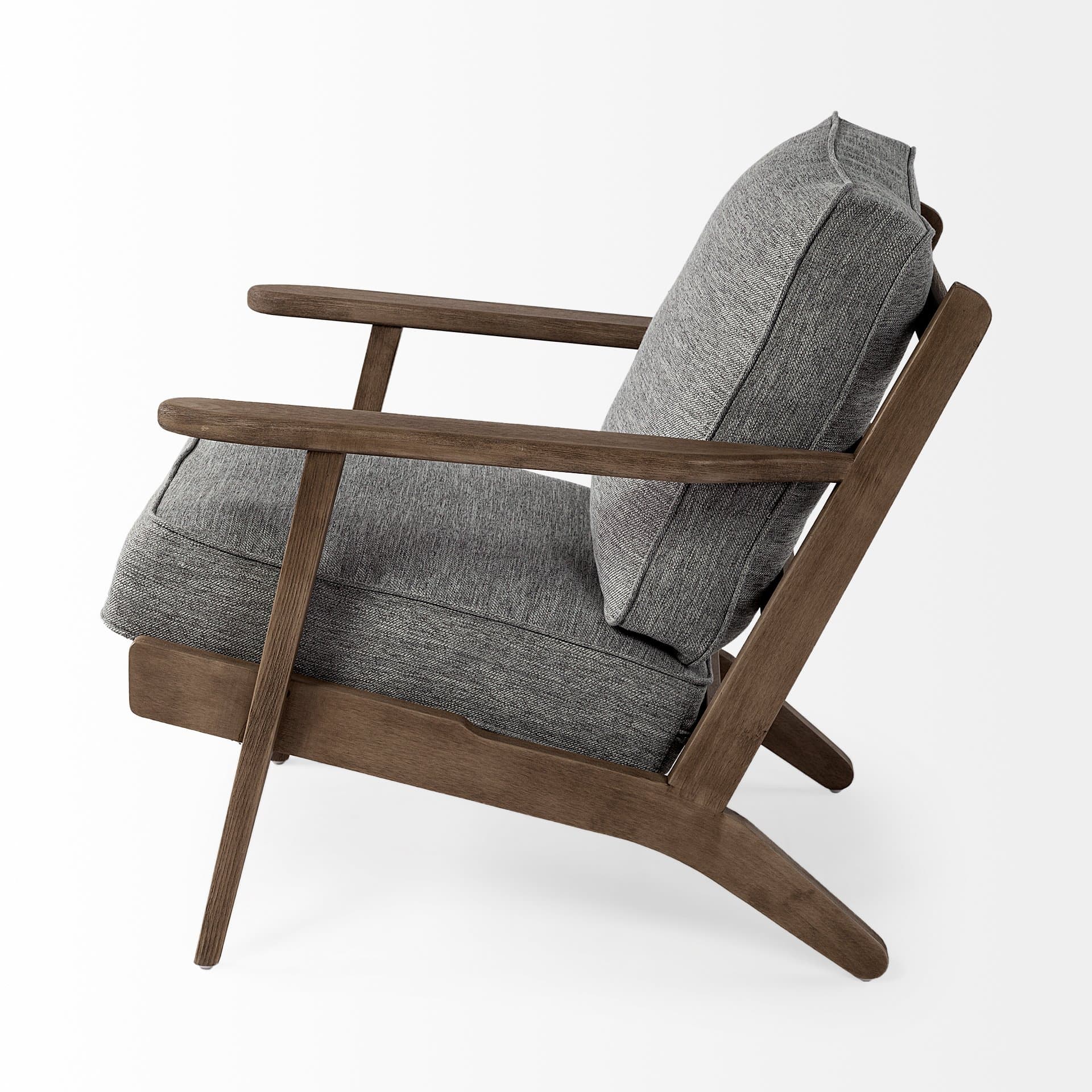 Olympus V Castlerock Grey Fabric Wrapped Brown Wooden Frame Accent Chair — product photograph