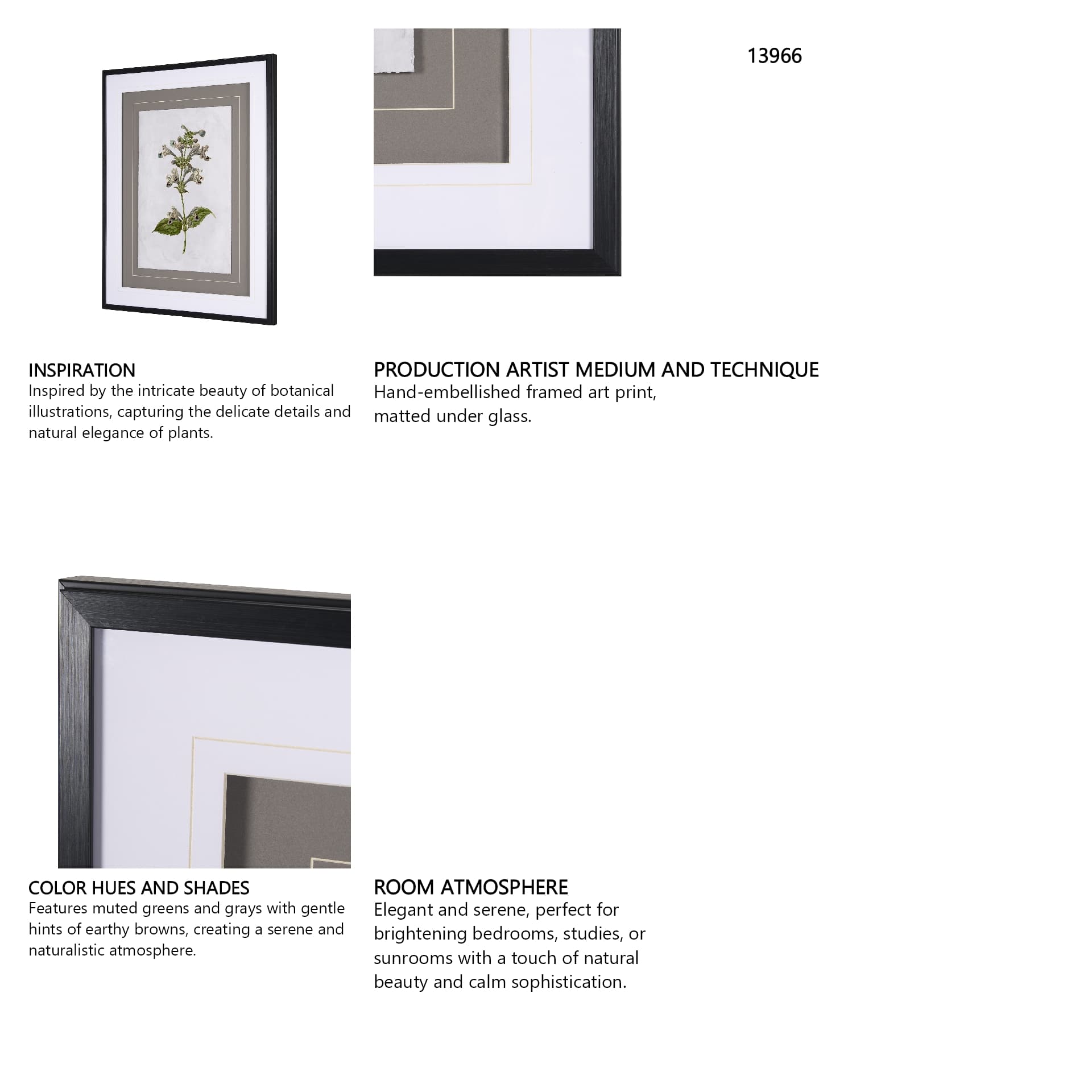 Soft Blue Botanoicals III by Mercana Studio Hand Embellished Framed Art Print Matted under Glass — in a styled room
