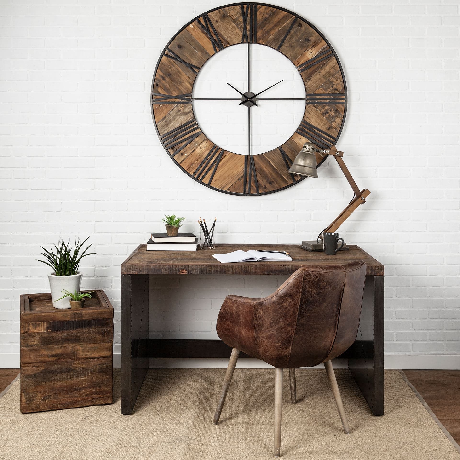 Orwell 52L x 28W Brown Wood Top Metal Cladded Frame Office Desk — in a styled room