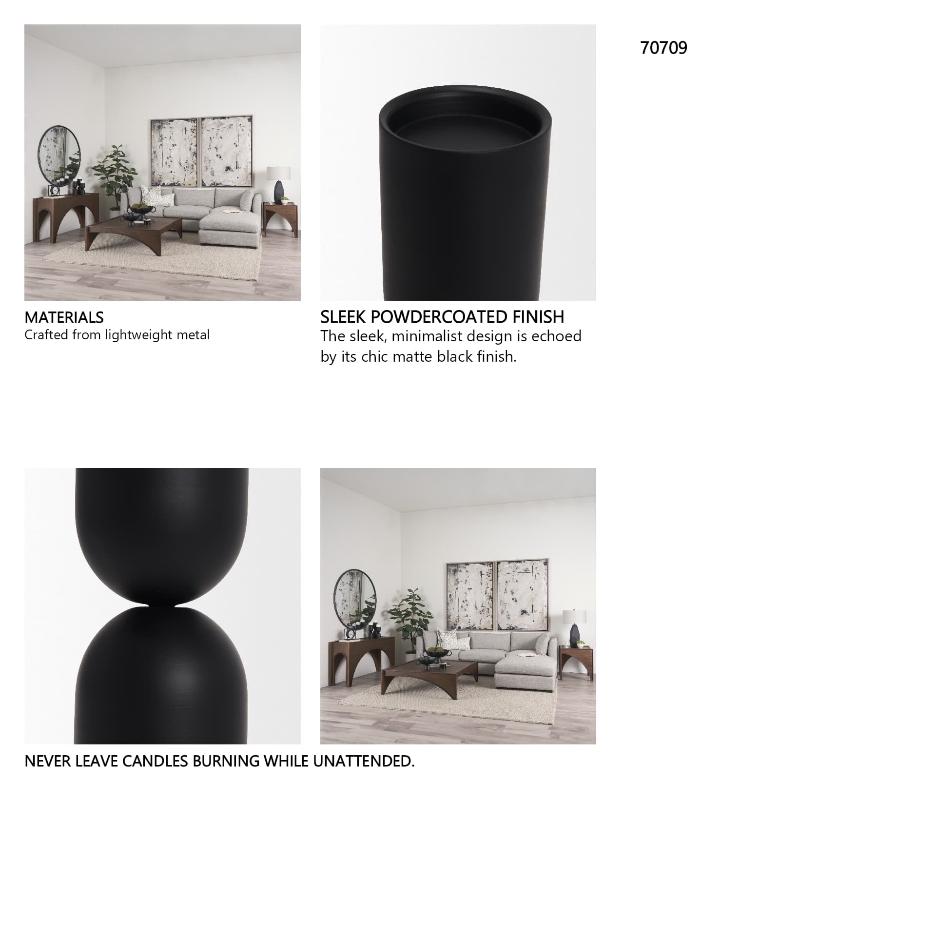 Qamra Tall Black Metal Pillar Candle Holder — in a styled room