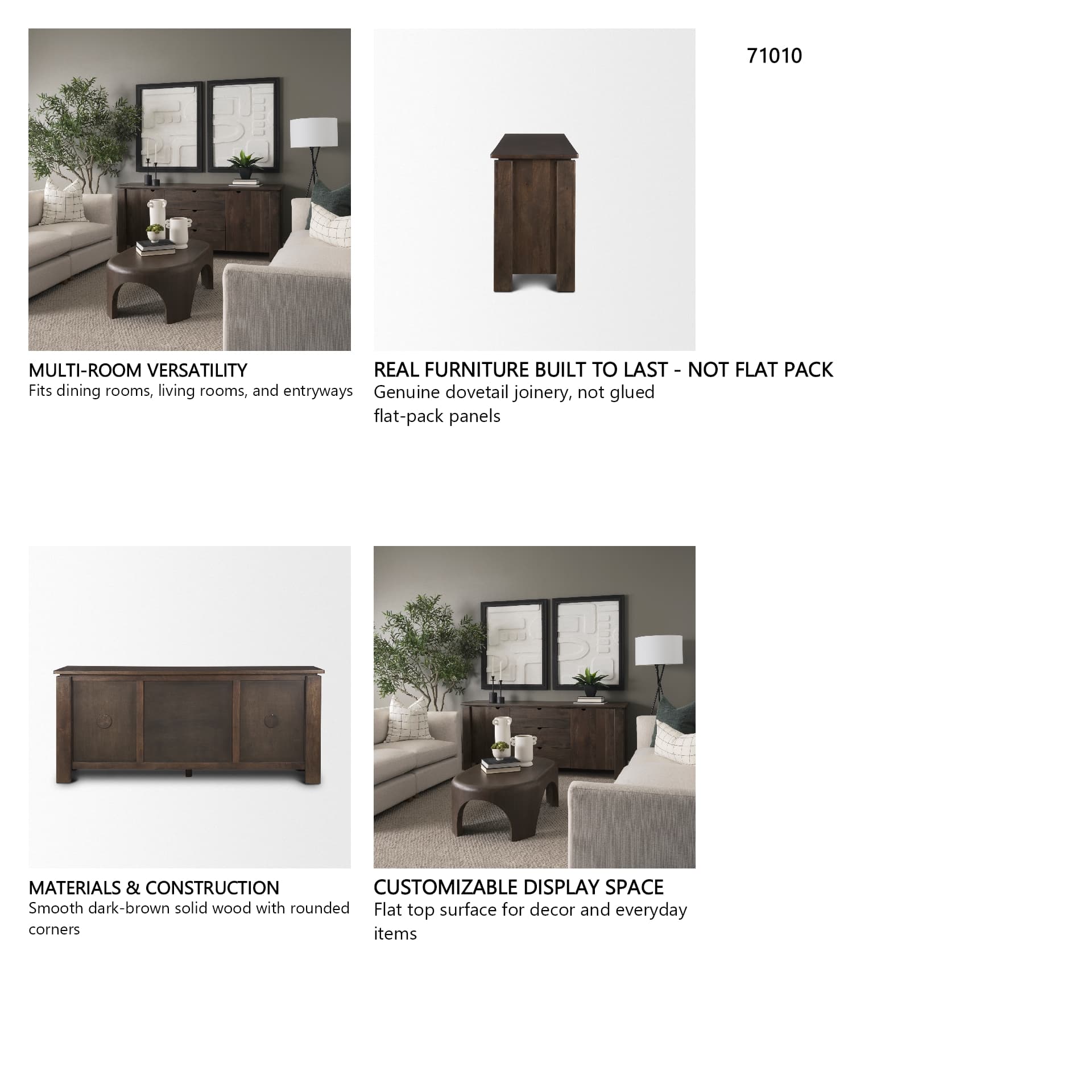 Wallen 2 Door Solid Dark Brown Wood w/ 3 Drawers Sideboard — in a styled room