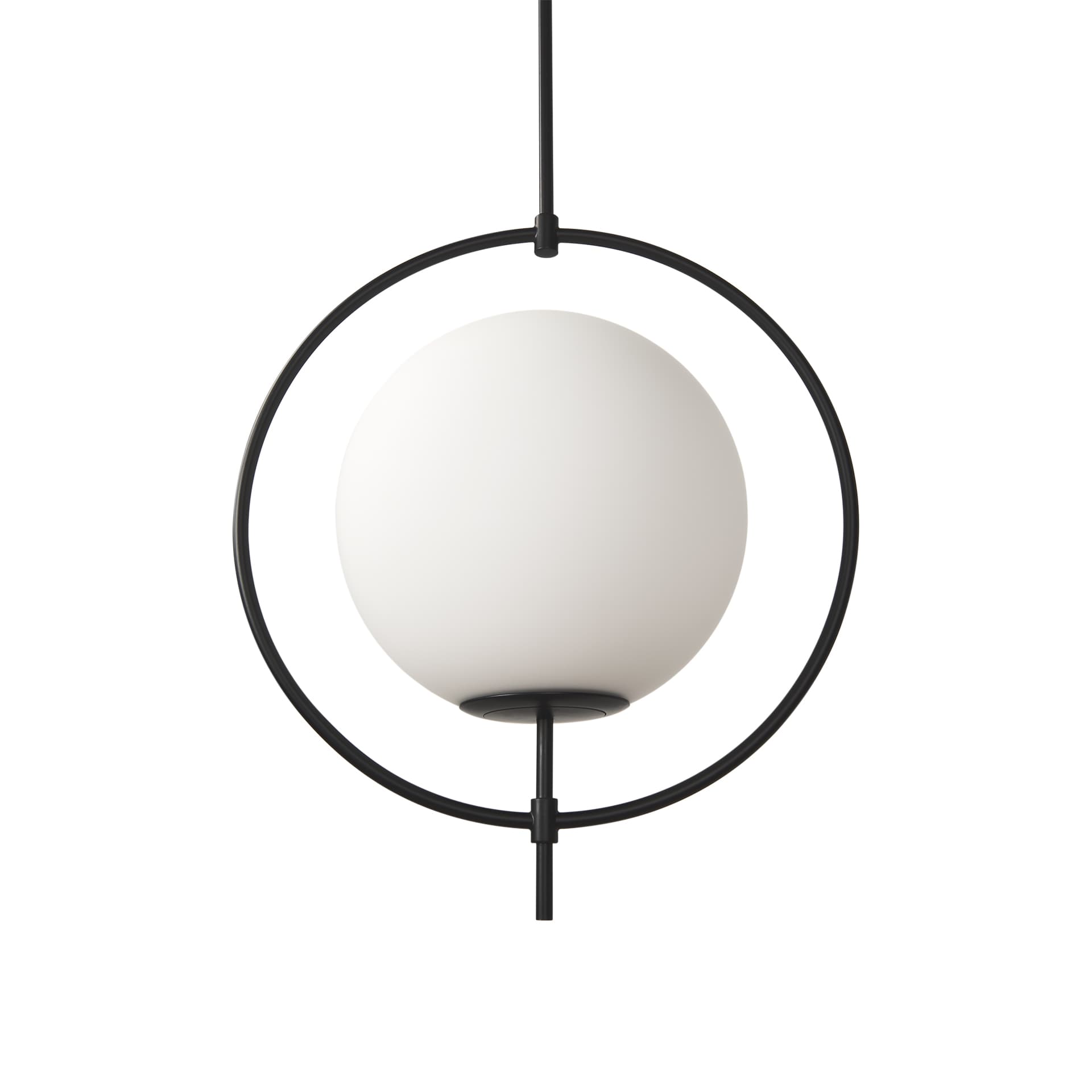 Farrah Frosted Glass Globe set in Matte Black Metal Pendant Ceiling Light — product photograph