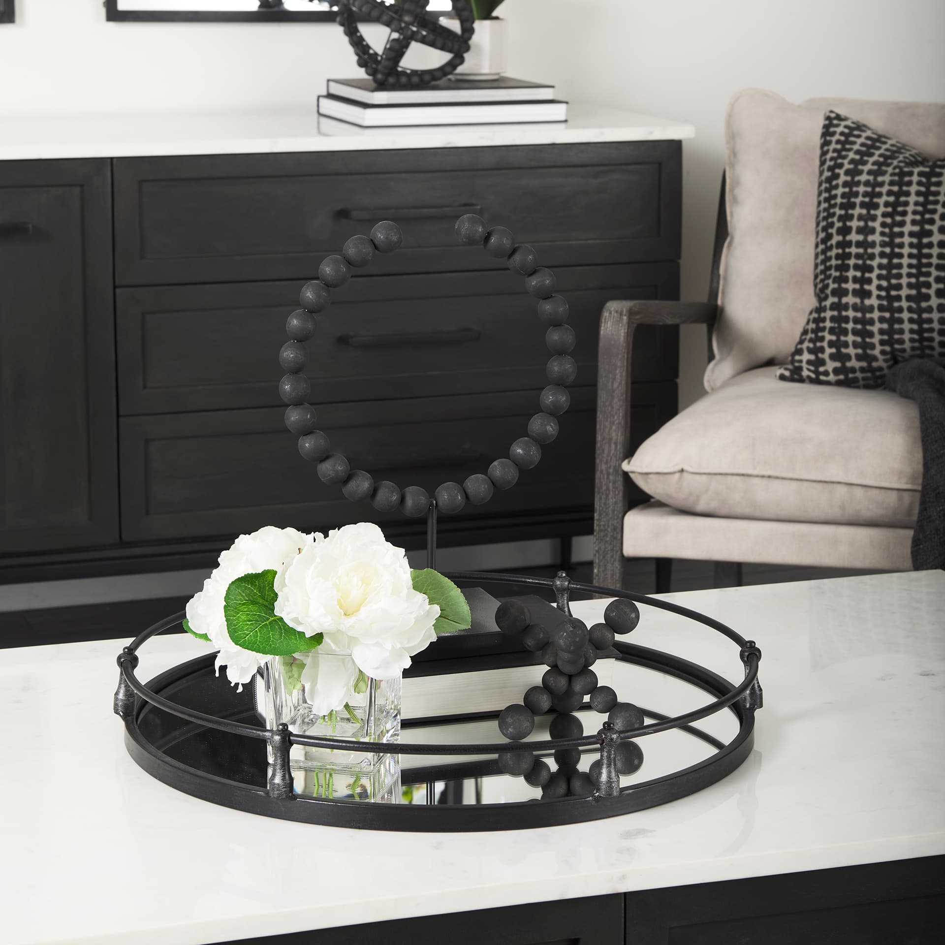 Tulane II (Large) 12L x 6W Black Beaded Broken Sphere Decorative Object — product photograph