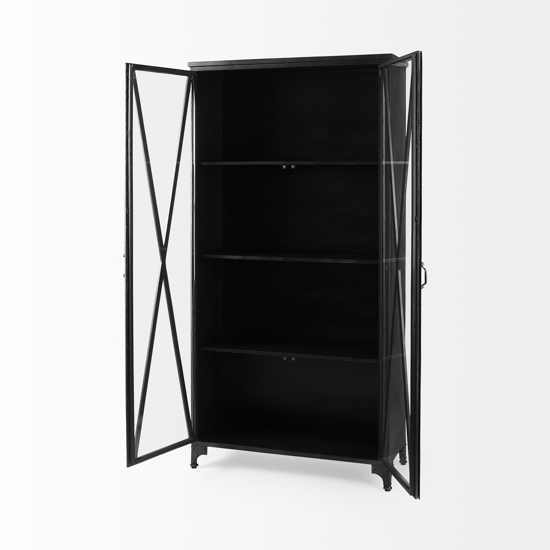 Poppy II 73.8" H Black Metal With Glass Door Display Cabinet — product photograph