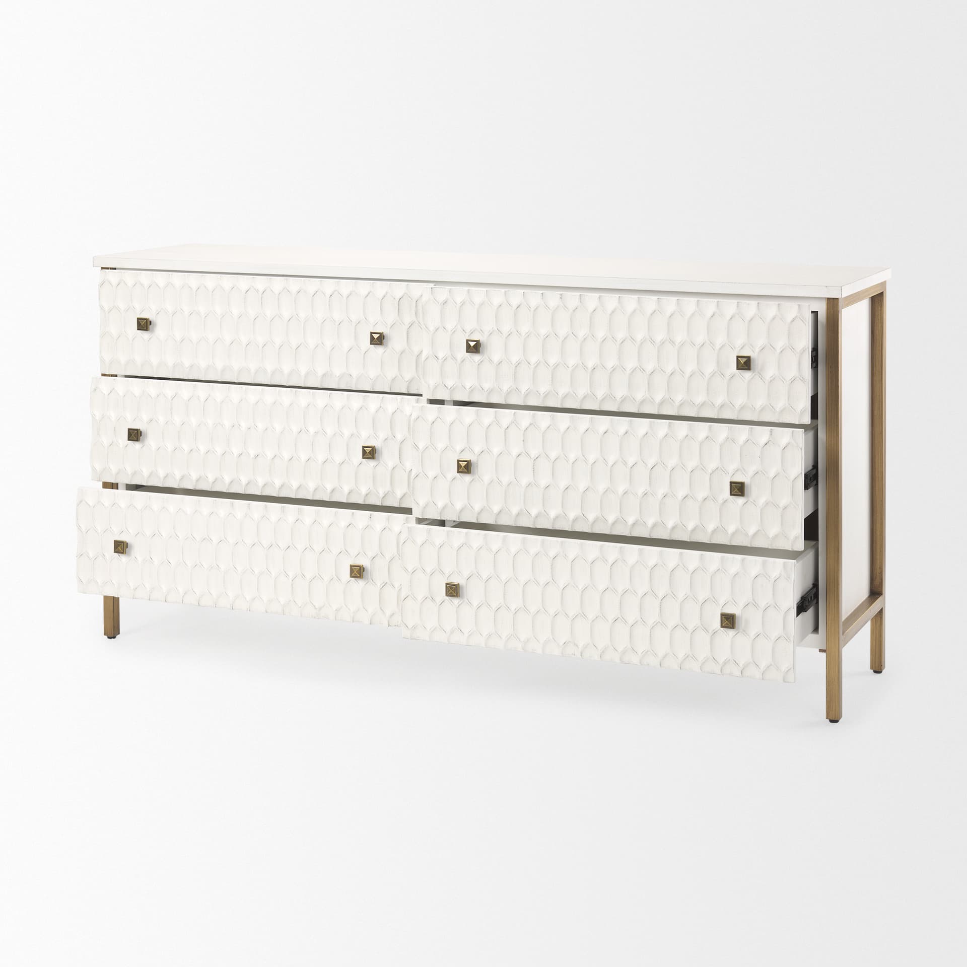Savannah White Fir Veneer w/ Gold Metal Accents 6-Drawer Sideboard — product photograph