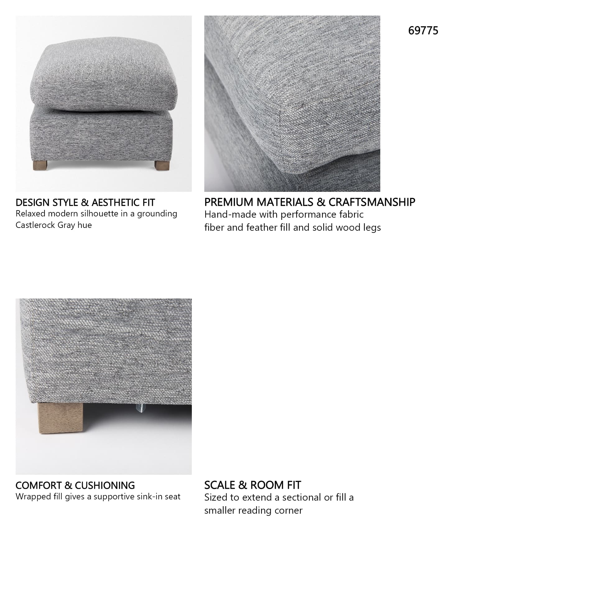 Valence 38.6L x 26.0W x 17.7H Castlerock Gray 2/3 Ottoman Sectional Piece — in a styled room