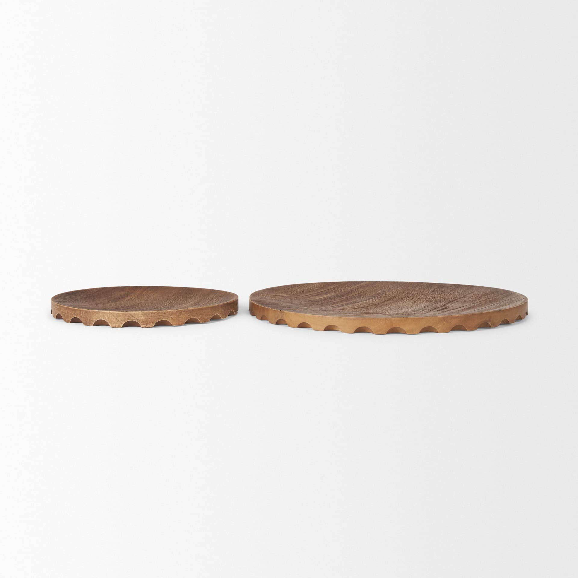 Waverly Round Light Brown Wood Scalloped Edged Trays — product photograph