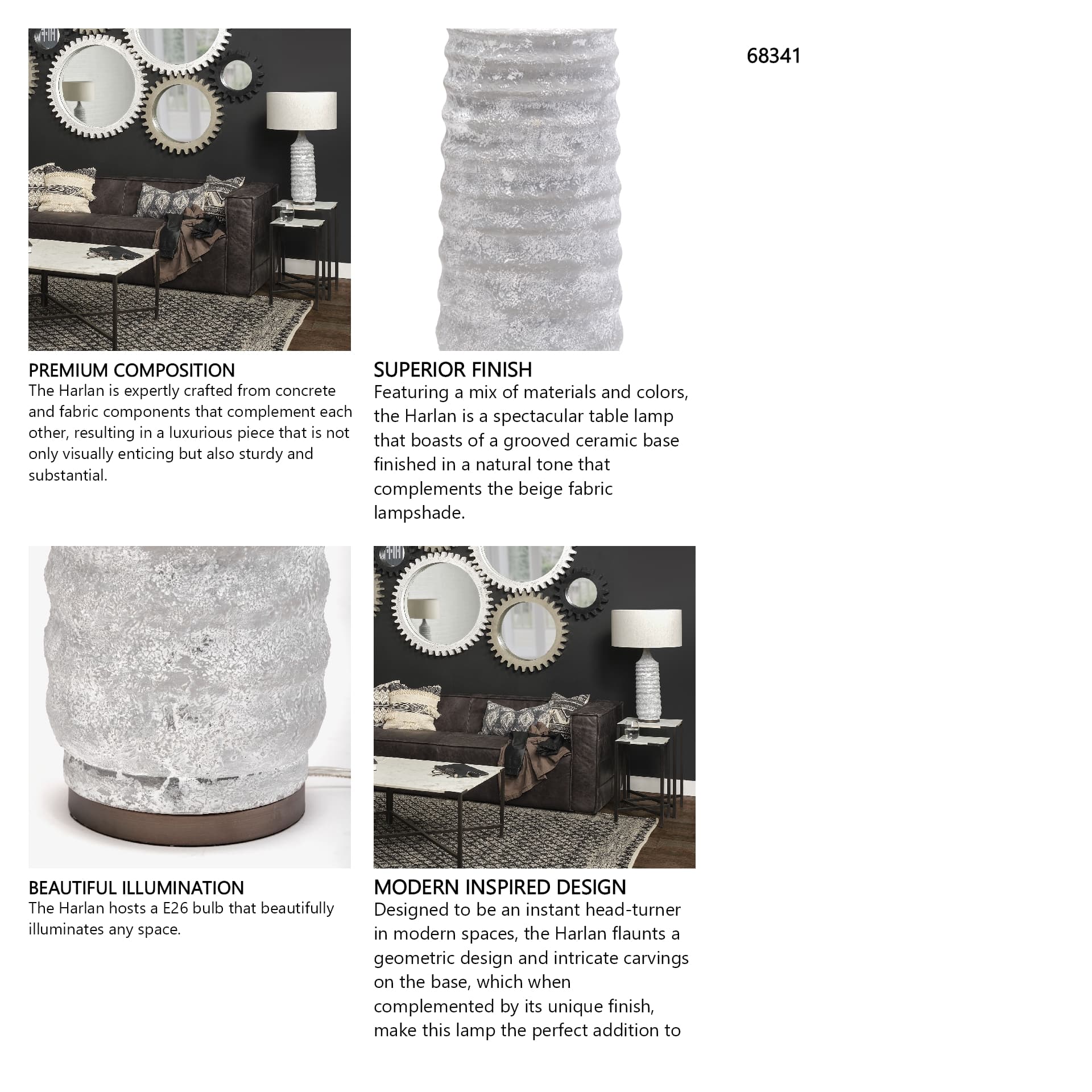Harlan (30.5"H) Beige-Toned Fabric Shade Gray Concrete Base Table Lamp — in a styled room