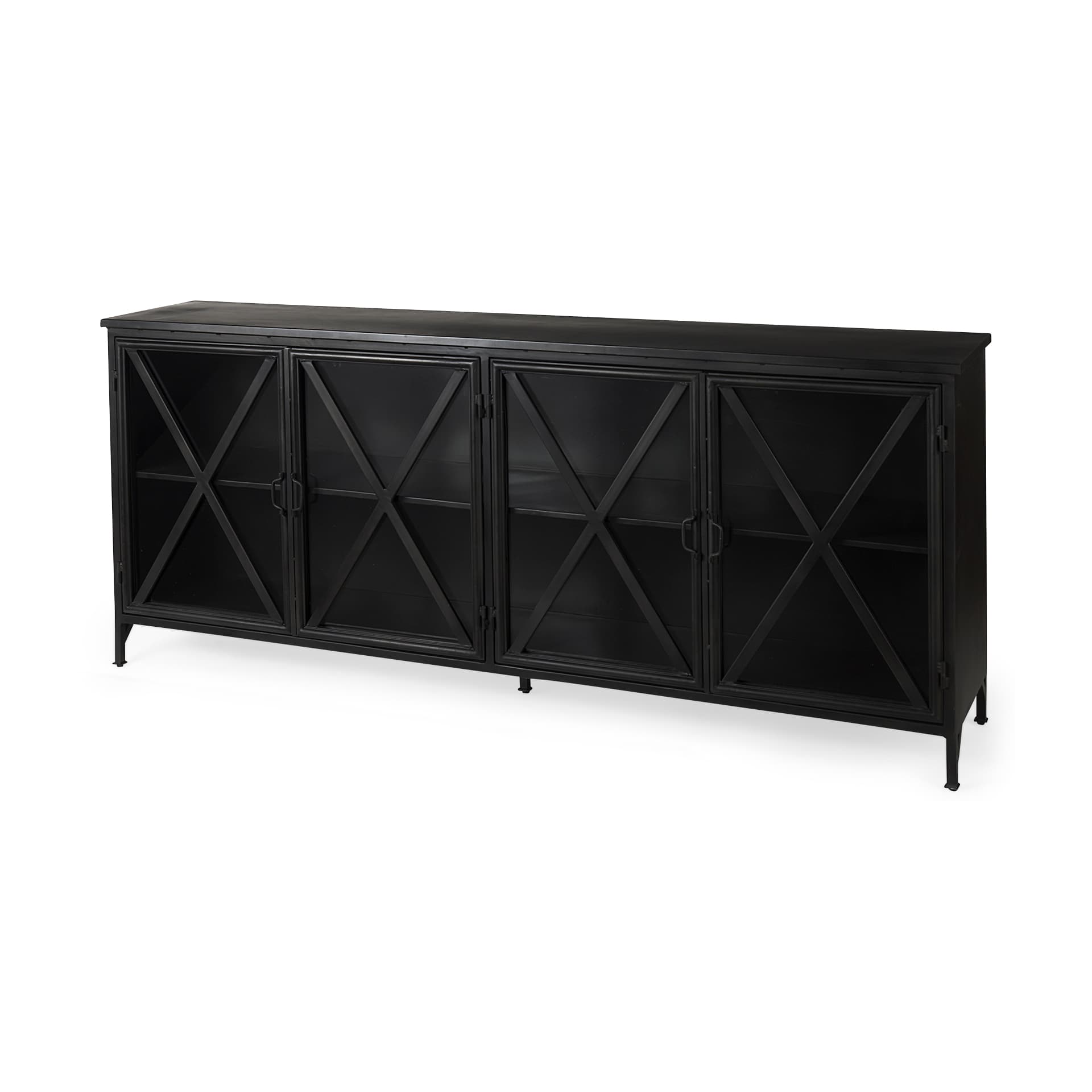 Poppy I 79x16 Black Metal With Glass Door Sideboard — product photograph
